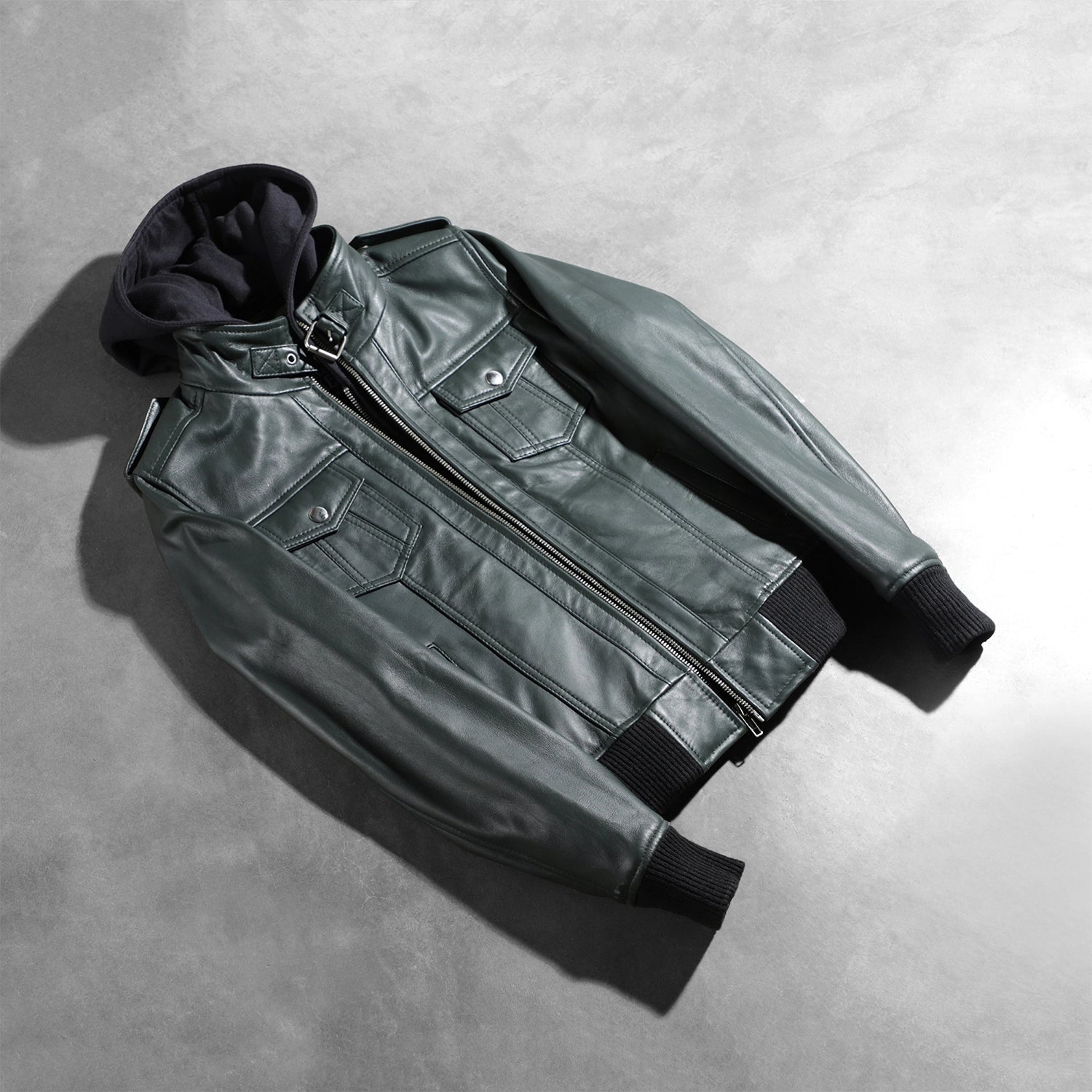 The Jacket Maker Women’s Roslyn Green Hooded Leather Bomber Jacket