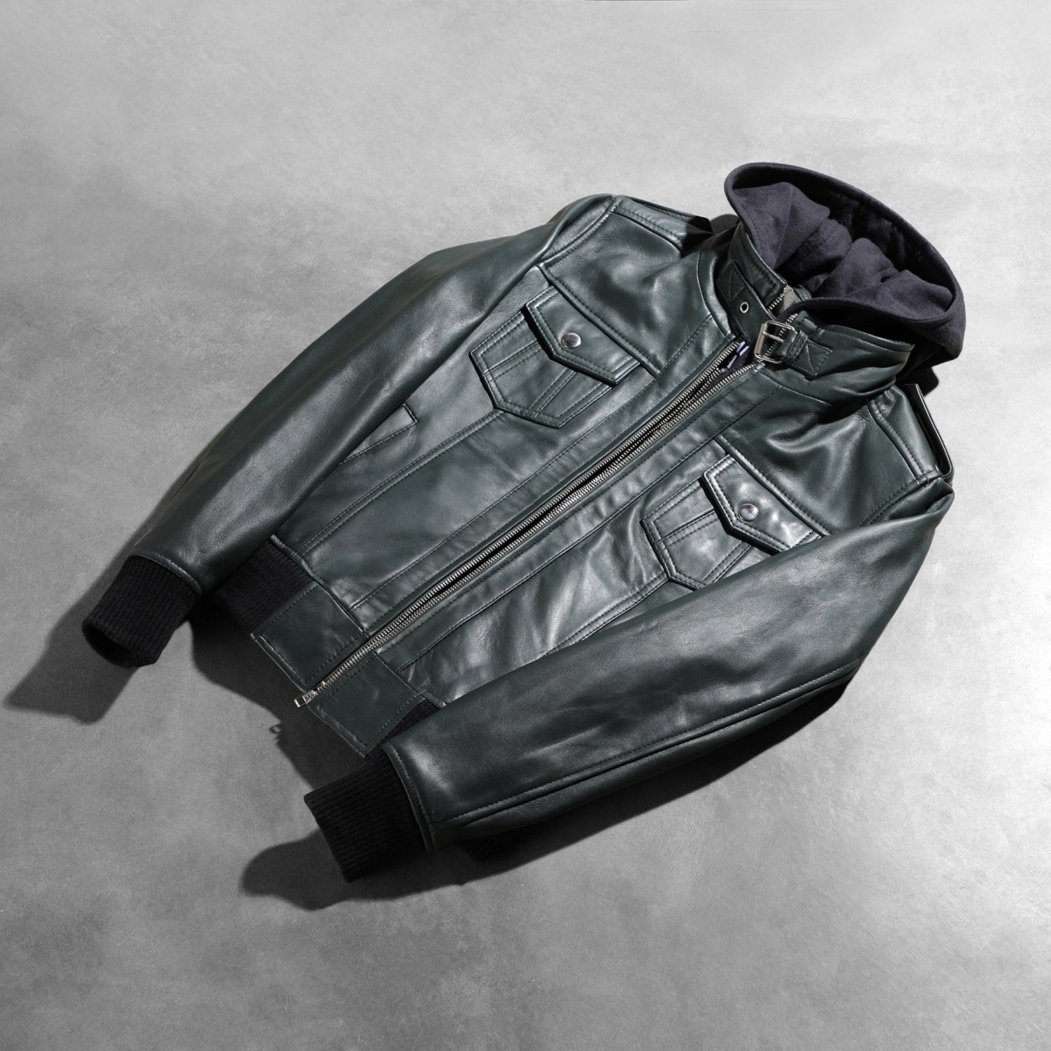 black leather jacket green backpack The Jacket Maker Women’s Roslyn Green Hooded Leather Bomber Jacket
