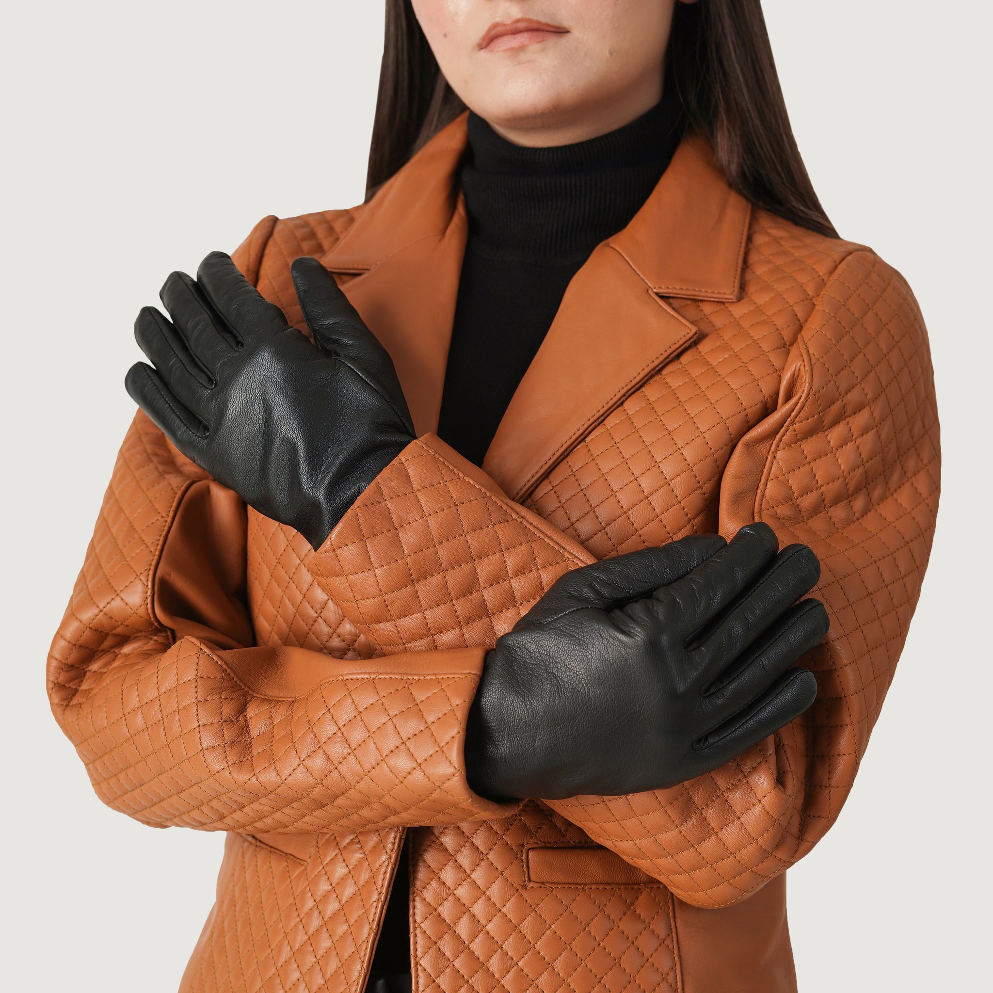 The Jacket Maker Women Saltor Black Real Leather Wool Lined Dress Gloves
