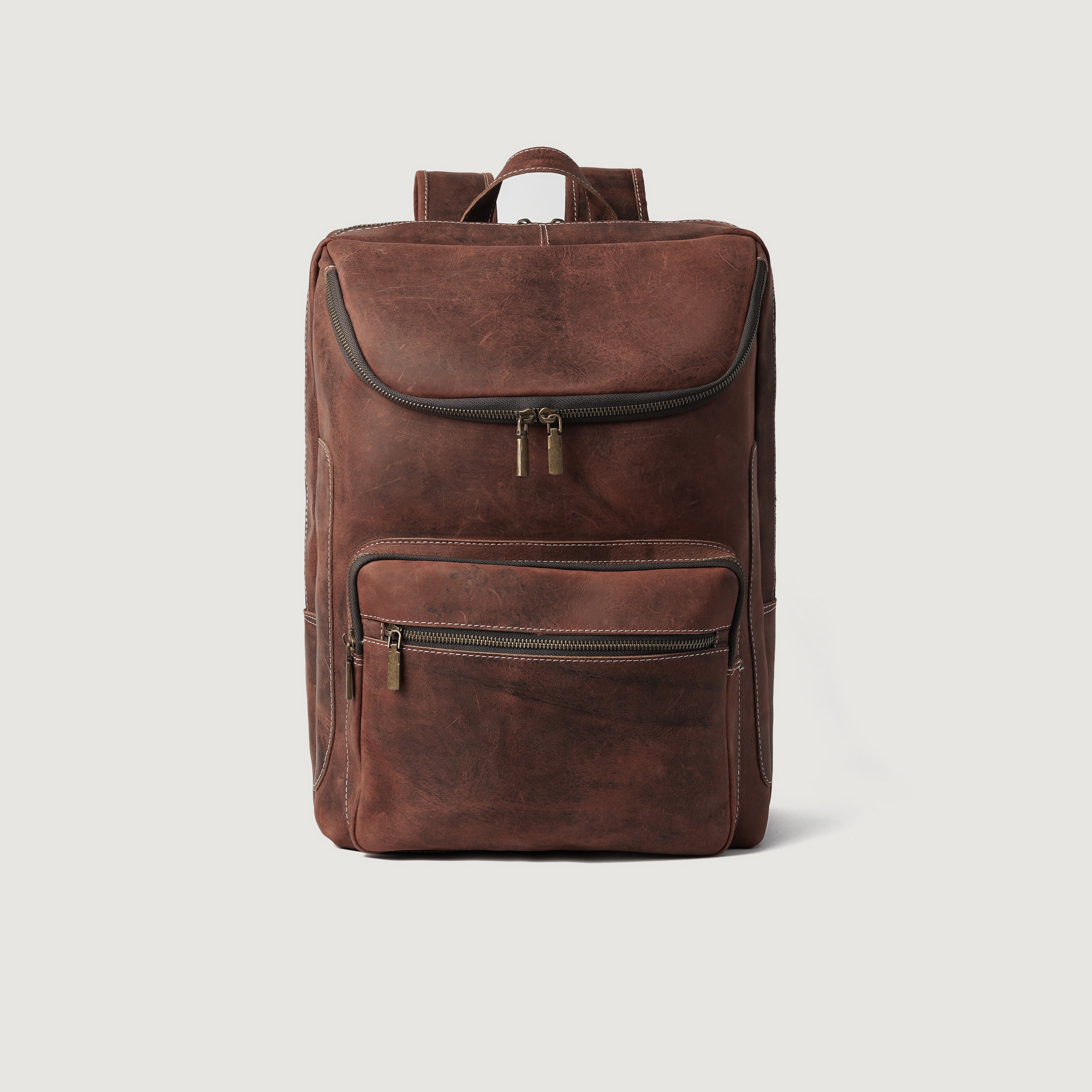 The Jacket Maker Men & Women Bedford Vintage Distressed Brown Real Leather Travel Backpack