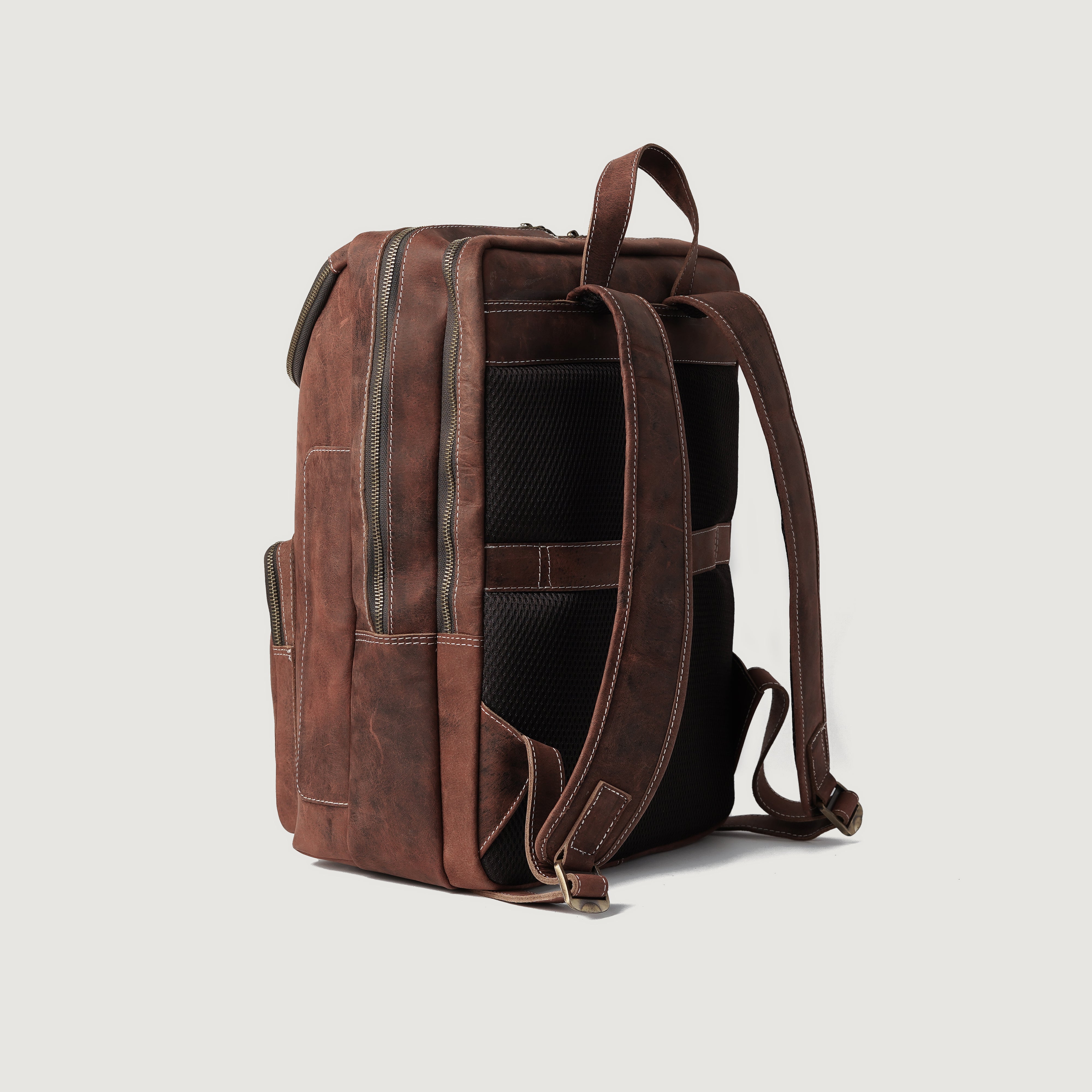 The Jacket Maker Men & Women Bedford Vintage Distressed Brown Real Leather Travel Backpack