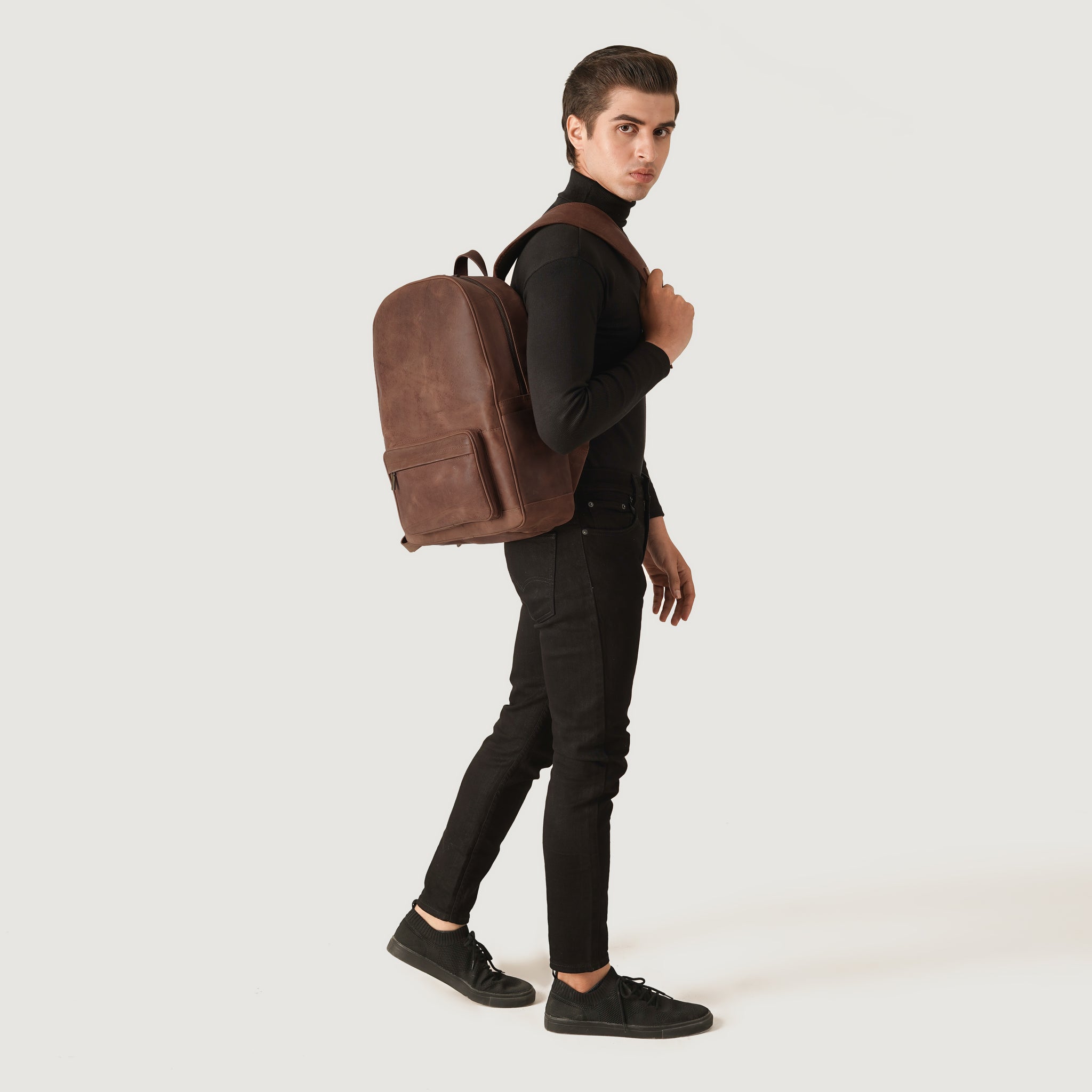 The Jacket Maker Men Philos Vintage Tan Real Leather Backpack