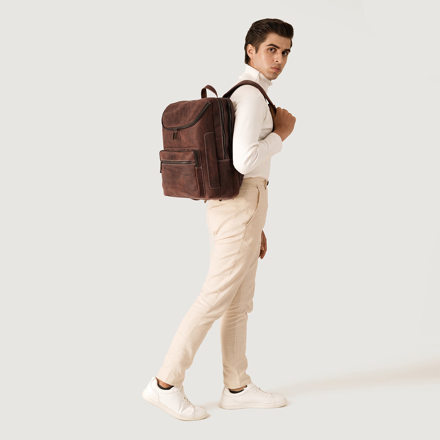 distressed brown leather backpack The Jacket Maker Men & Women Bedford Vintage Distressed Brown Real Leather Travel Backpack