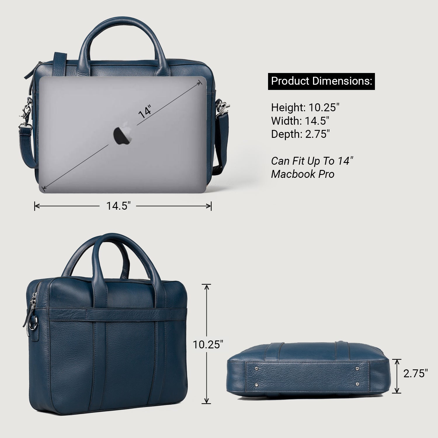 The Captain Midnight Blue Leather Briefcase For Men - The Jacket Maker