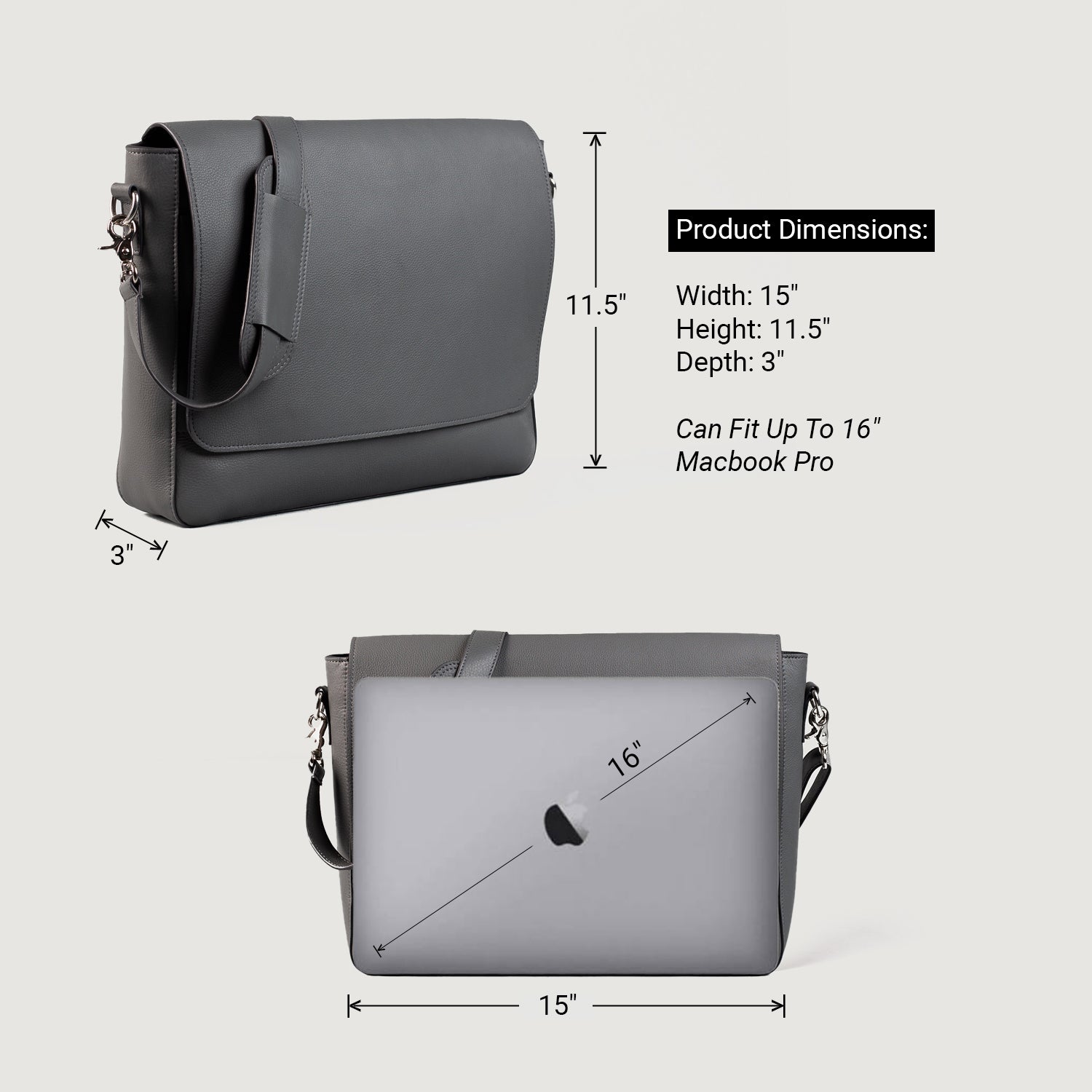 【CACT’A 】GRECO MESSENGER BAG The Carismatico Grey Leather Messenger Bag For Men & Women - The