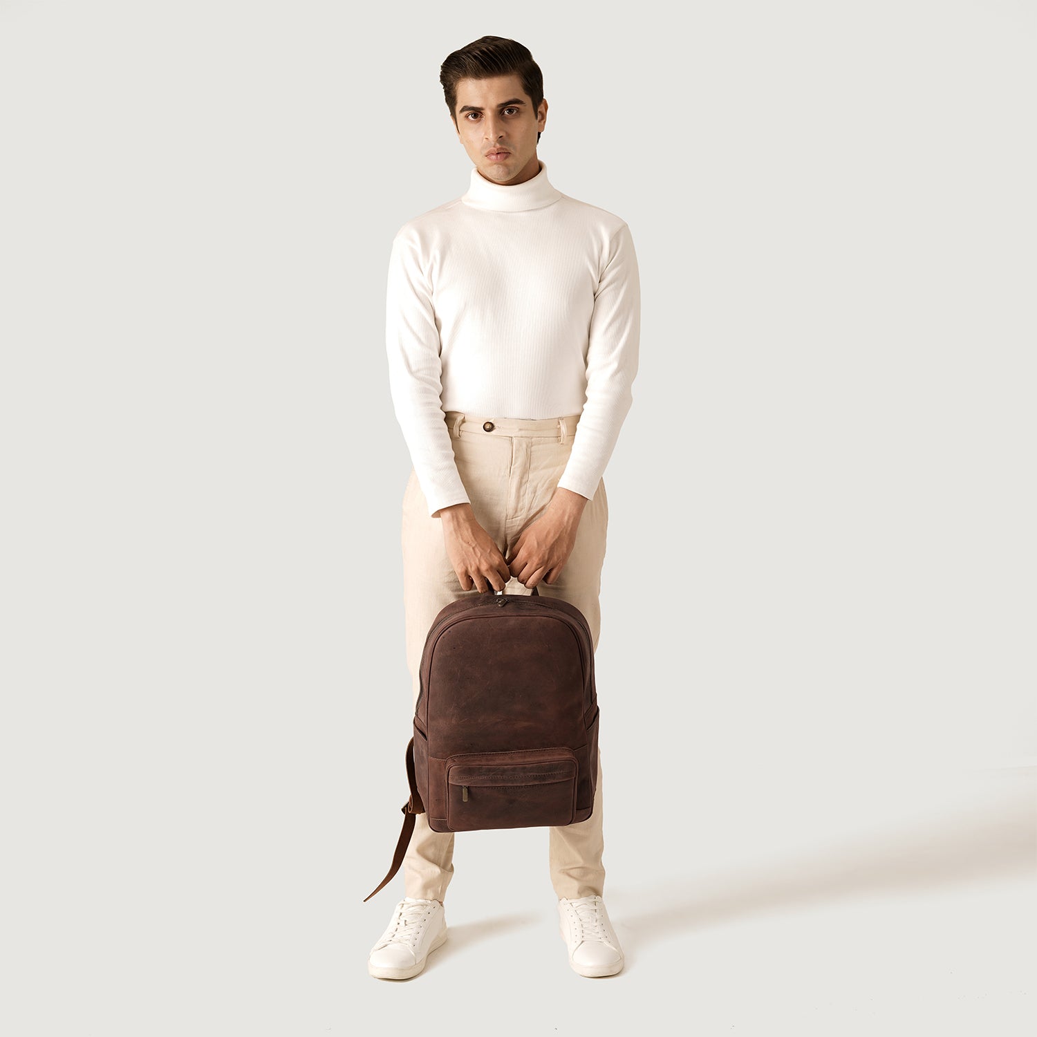 The Philos Vintage Distressed Brown Leather Backpack