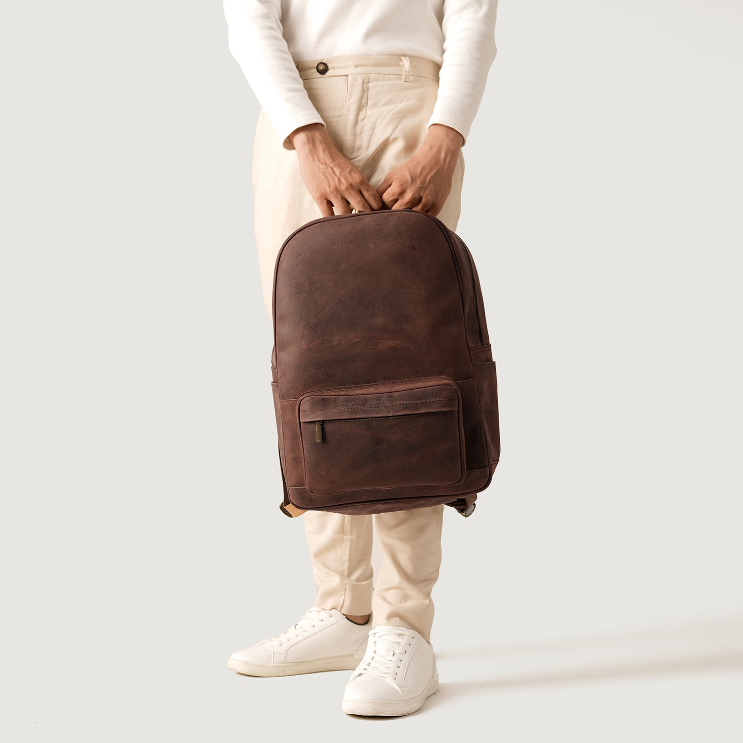 The Jacket Maker Men Philos Vintage Distressed Brown Real Leather Backpack