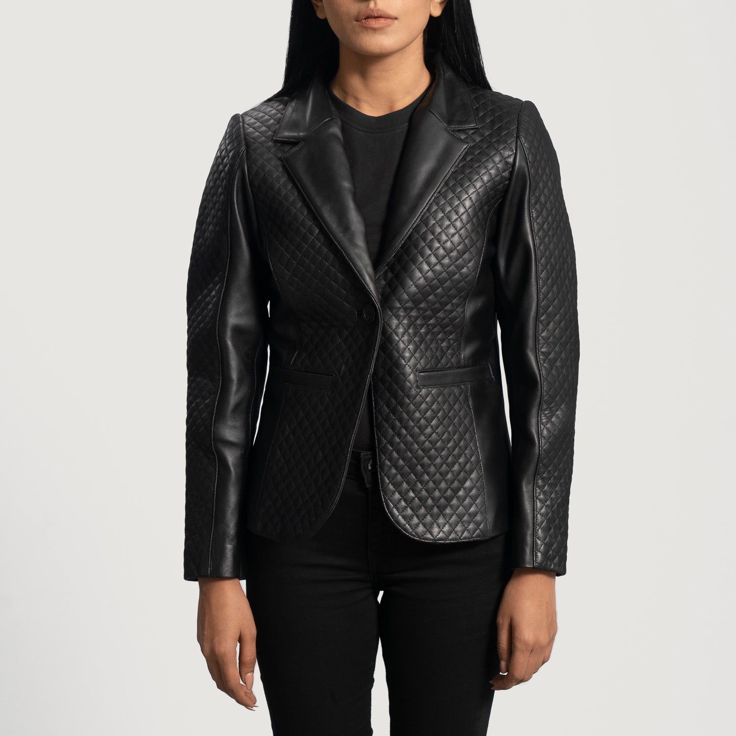 The Jacket Maker Women’s Cora Quilted Black Leather Blazer
