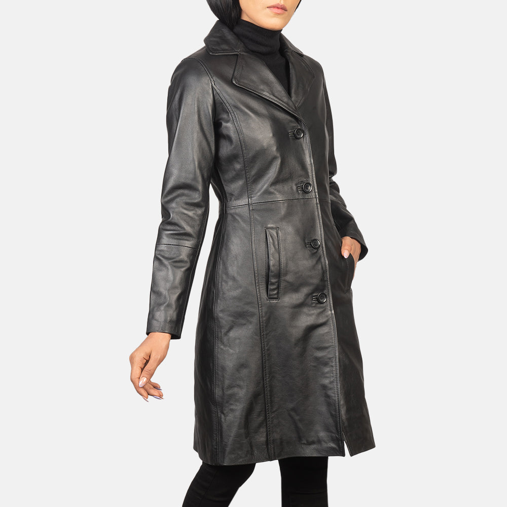 ジャケット・アウター real leather maxi long coat BLACK Men's Long Full Length Black Leather Button Front Trench
