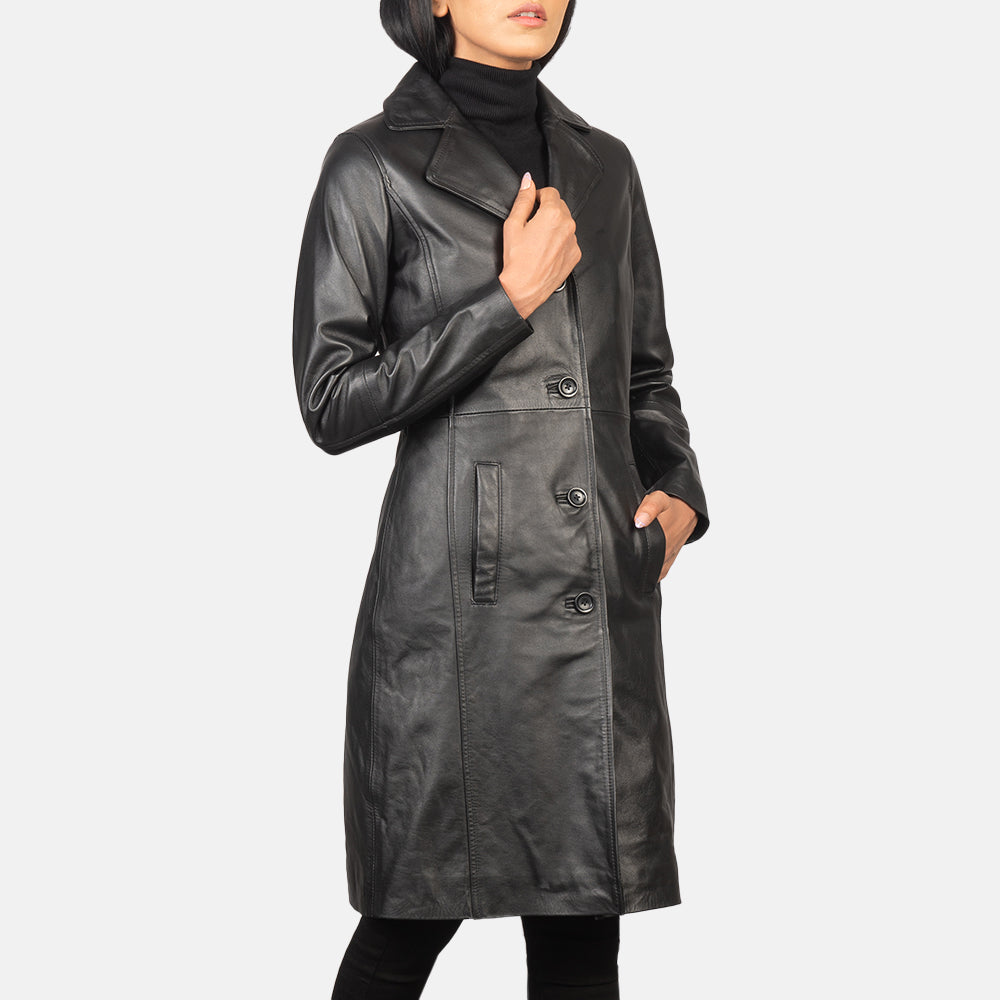 Women's Alexis Black Single Breasted Leather Coat – The