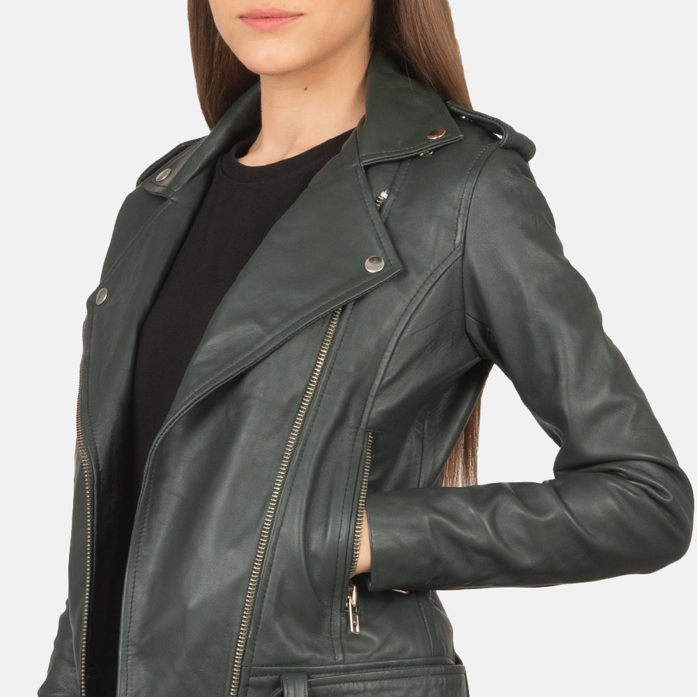 green - green グリーン モーターサイクル ライダースジャケット レザー ブラック レディース Women's Alison Green Leather Biker Jacket – The Jacket Maker