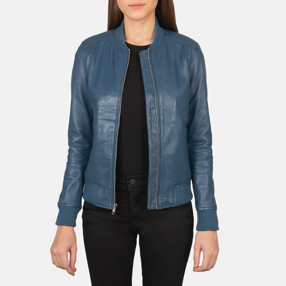 Women's Bliss Blue Leather Bomber Jacket – The Jacket Maker