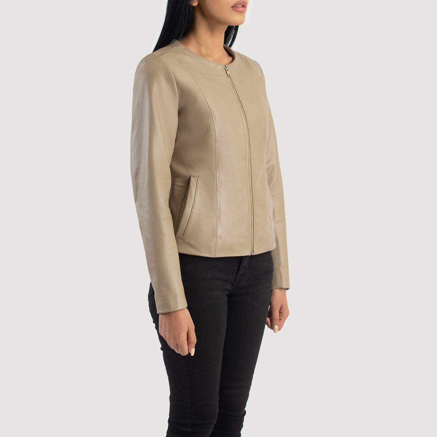 ★depound★ collarless jacket beige Collarless Blazer with Elastic DEWA - Beige | COOSH
