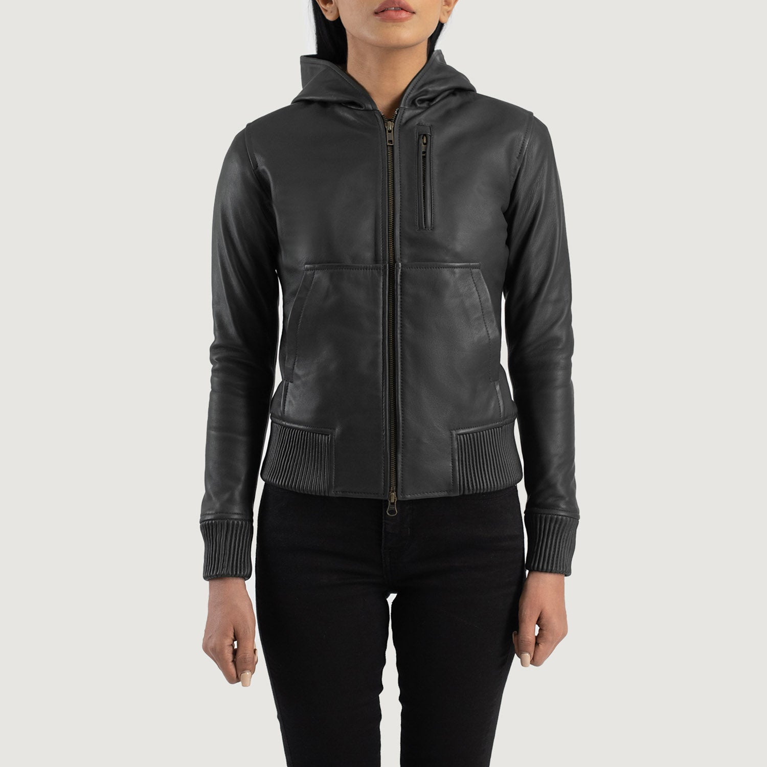 Luna Black Hooded Leather Bomber Jacket – The Jacket Maker