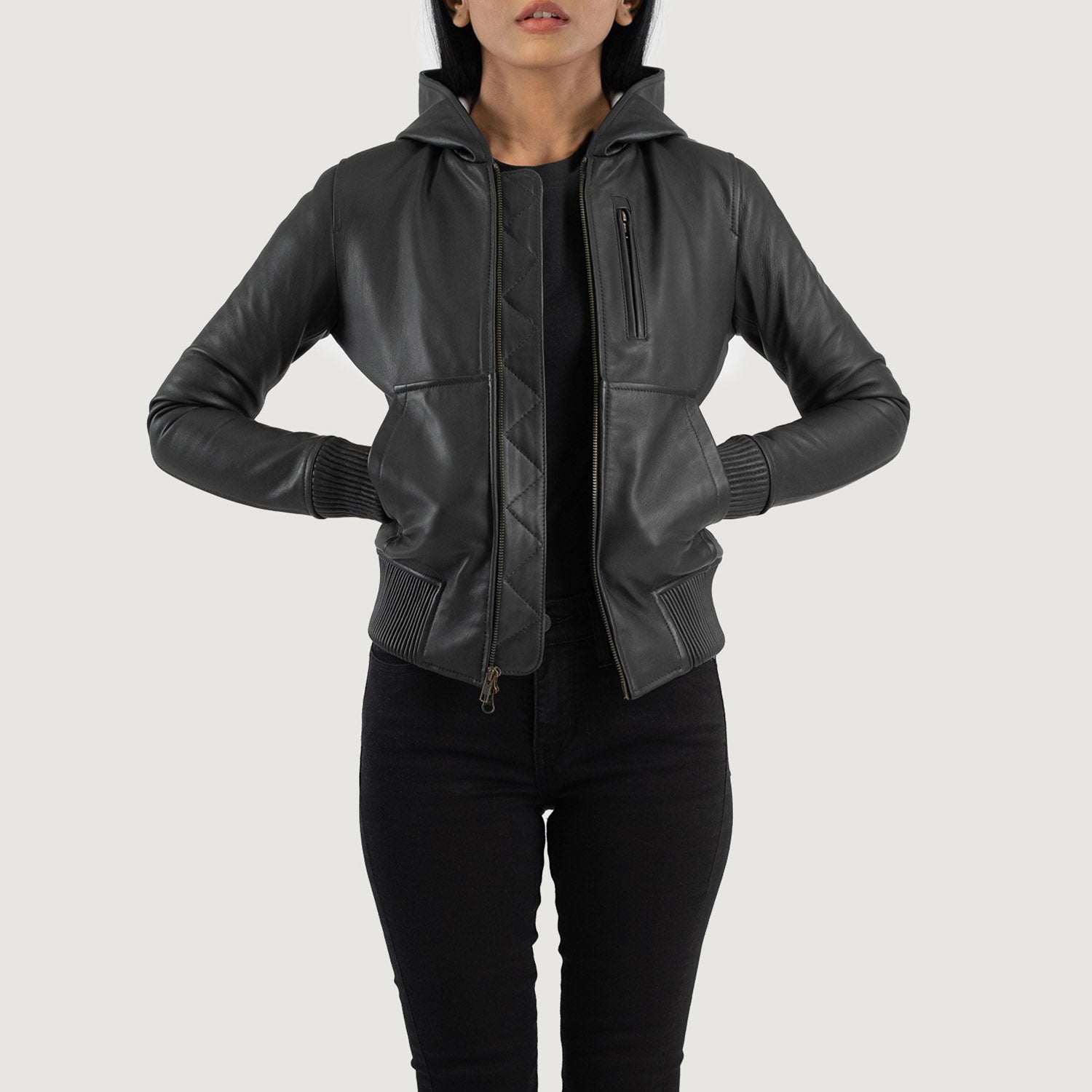 【BALR.】2way HOODED LEATHER BOMBER JACKET Luna Black Hooded Leather Bomber Jacket – The Jacket Maker