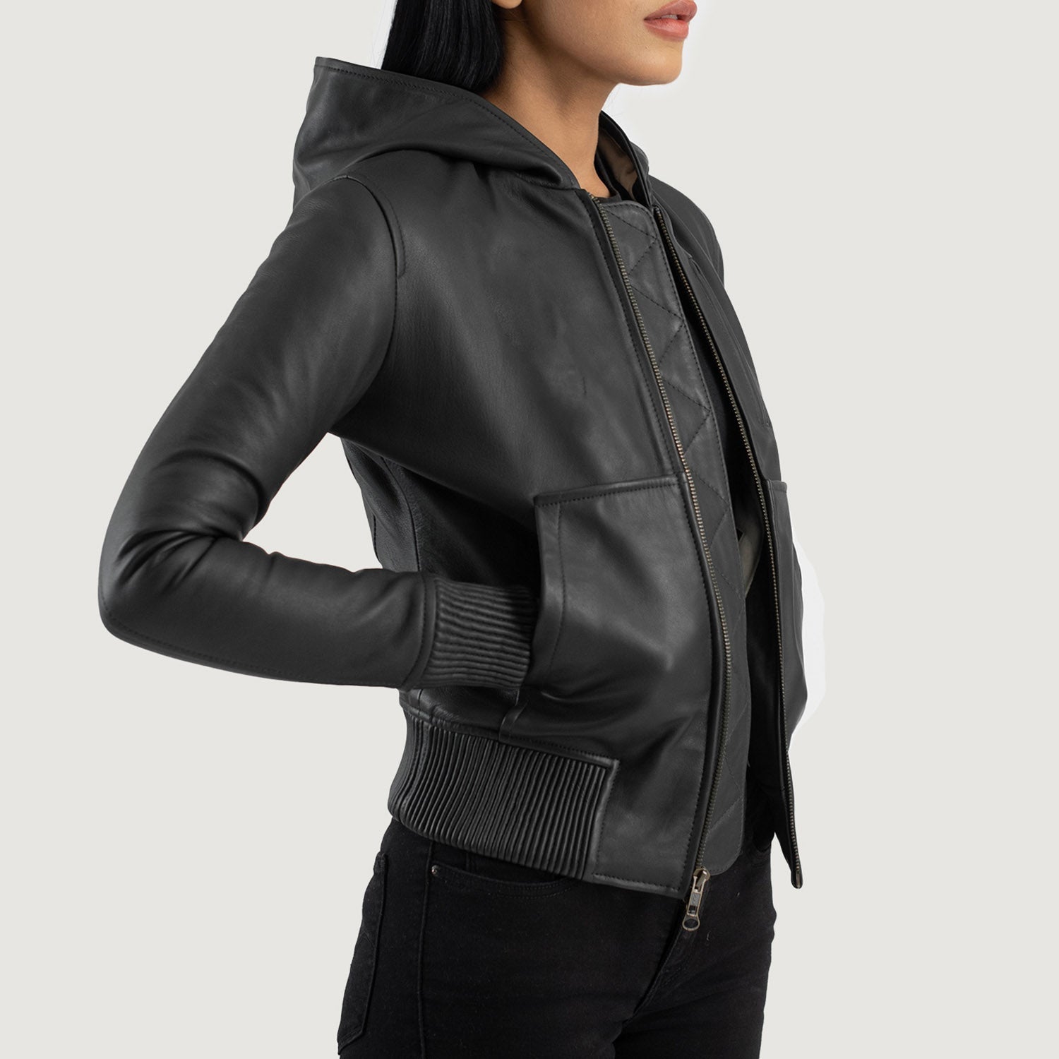 Luna Black Hooded Leather Bomber Jacket – The Jacket Maker