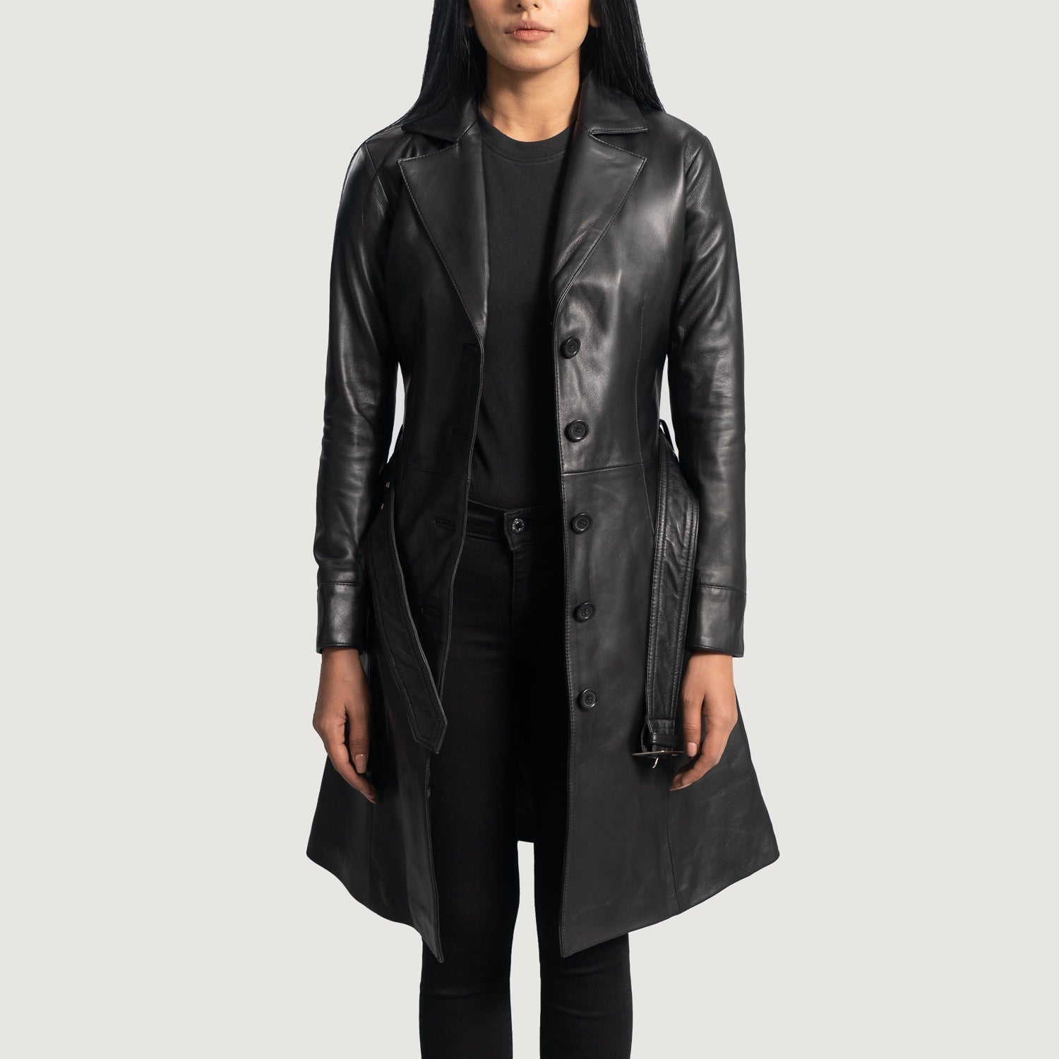 Women's Moonlight Black Leather Trench Coat – The Jacket Maker