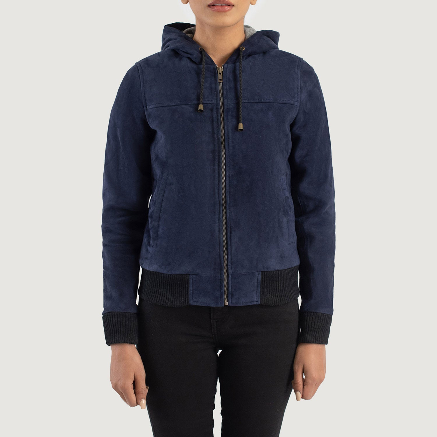 Rebella Blue Hooded Suede Bomber Jacket – The Jacket Maker