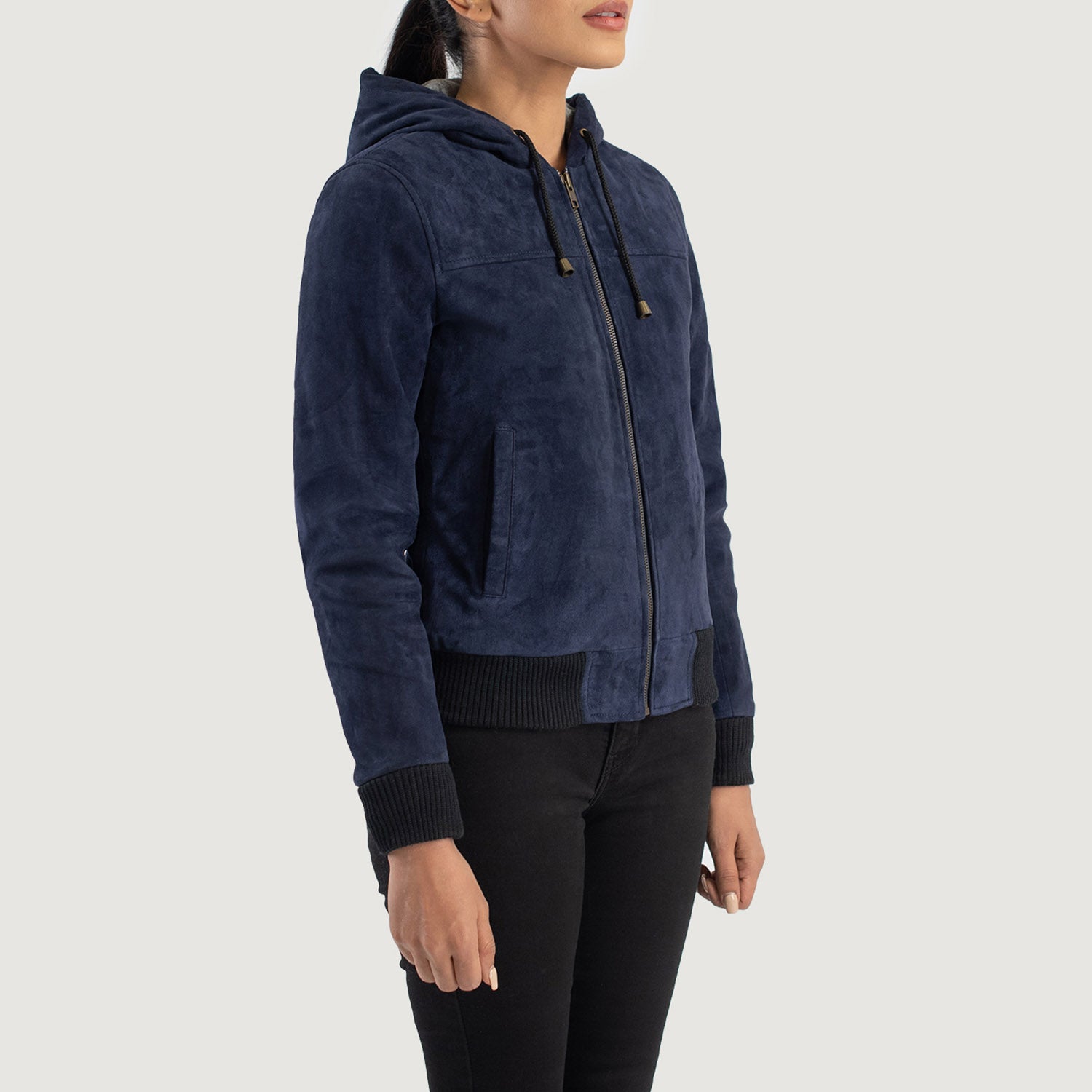 Rebella Blue Hooded Suede Bomber Jacket – The Jacket Maker