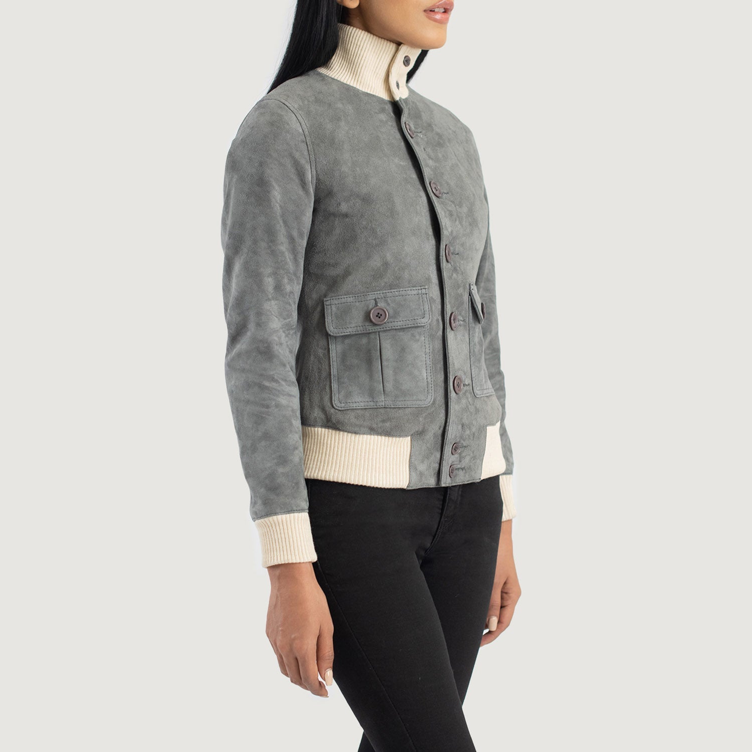 Women's Sasha A1 Grey Suede Bomber Jacket – The Jacket Maker