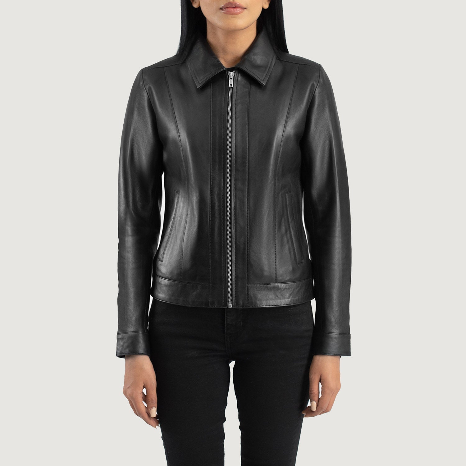 【LOHEN】V COLLAR LIGHT JACKET BLACK Herrnalise Men's Leather Jacket Fashion Stand Collar Punk