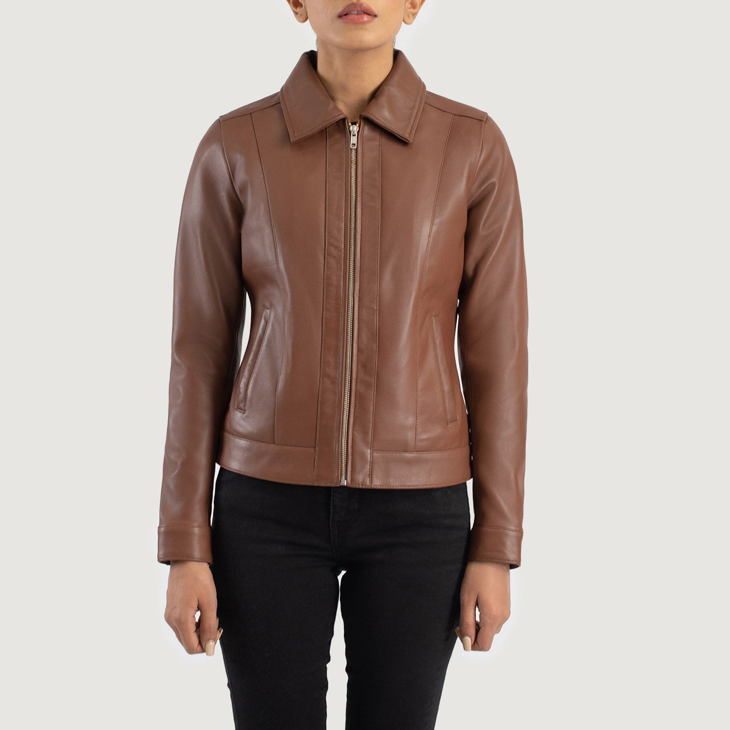 Women's Vixen Brown Classic Collar Leather Jacket – The Jacket Maker