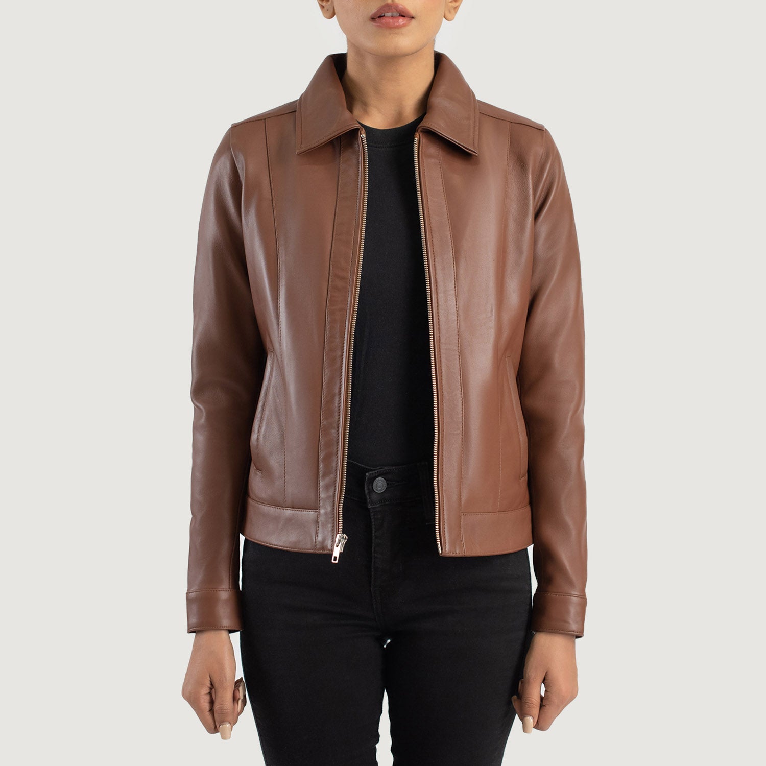 Women's Vixen Brown Classic Collar Leather Jacket – The Jacket Maker