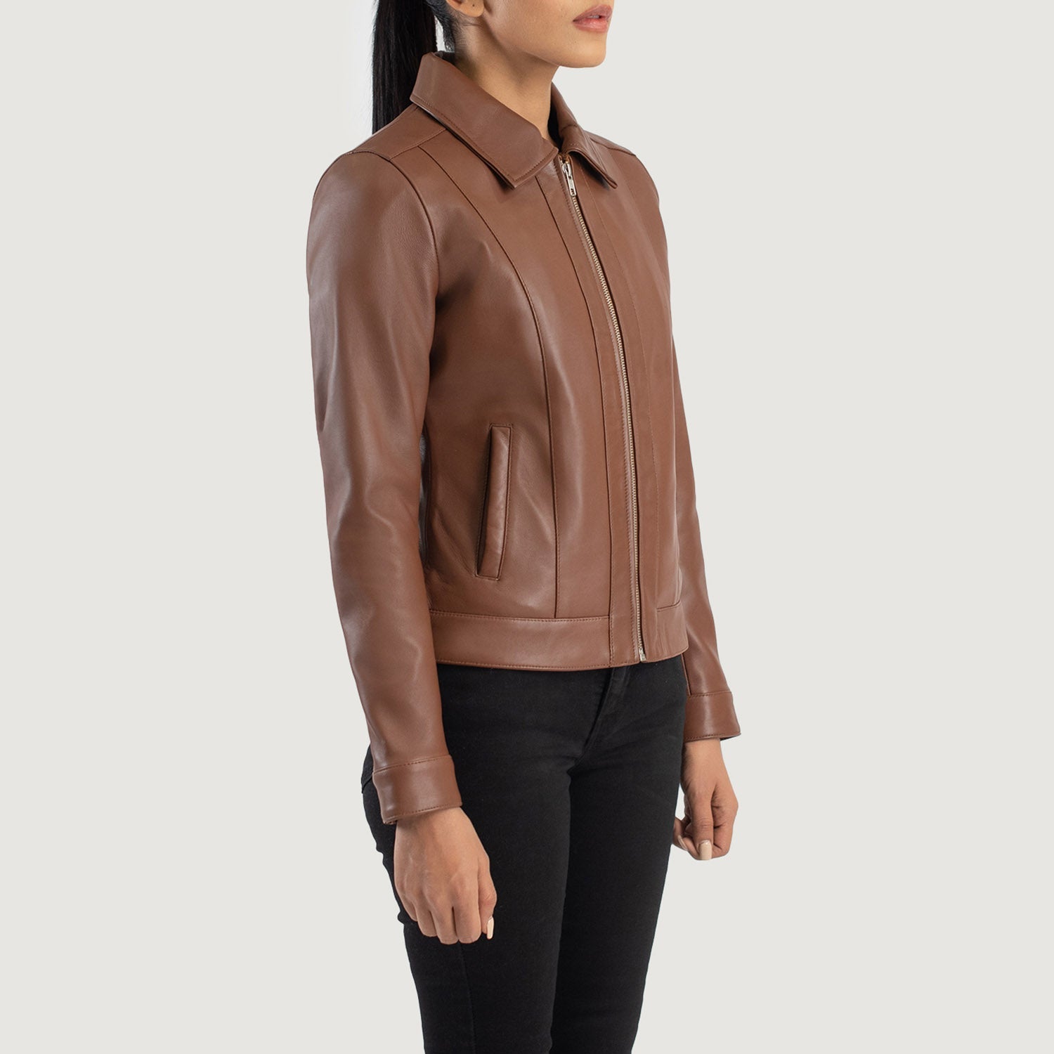 Women's Vixen Brown Classic Collar Leather Jacket – The Jacket Maker