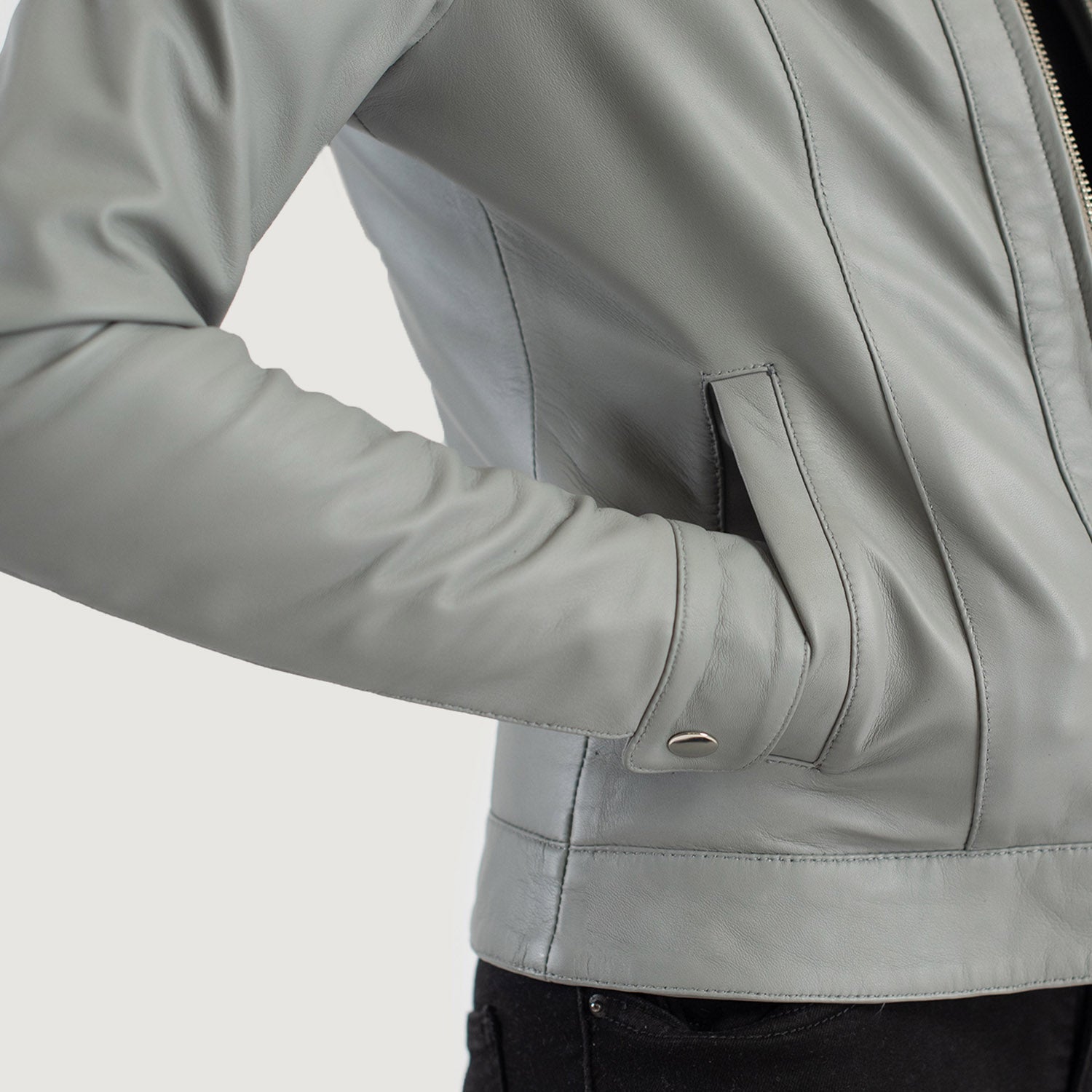 The Jacket Maker Women’s Vixen Grey Classic Collar Leather Jacket