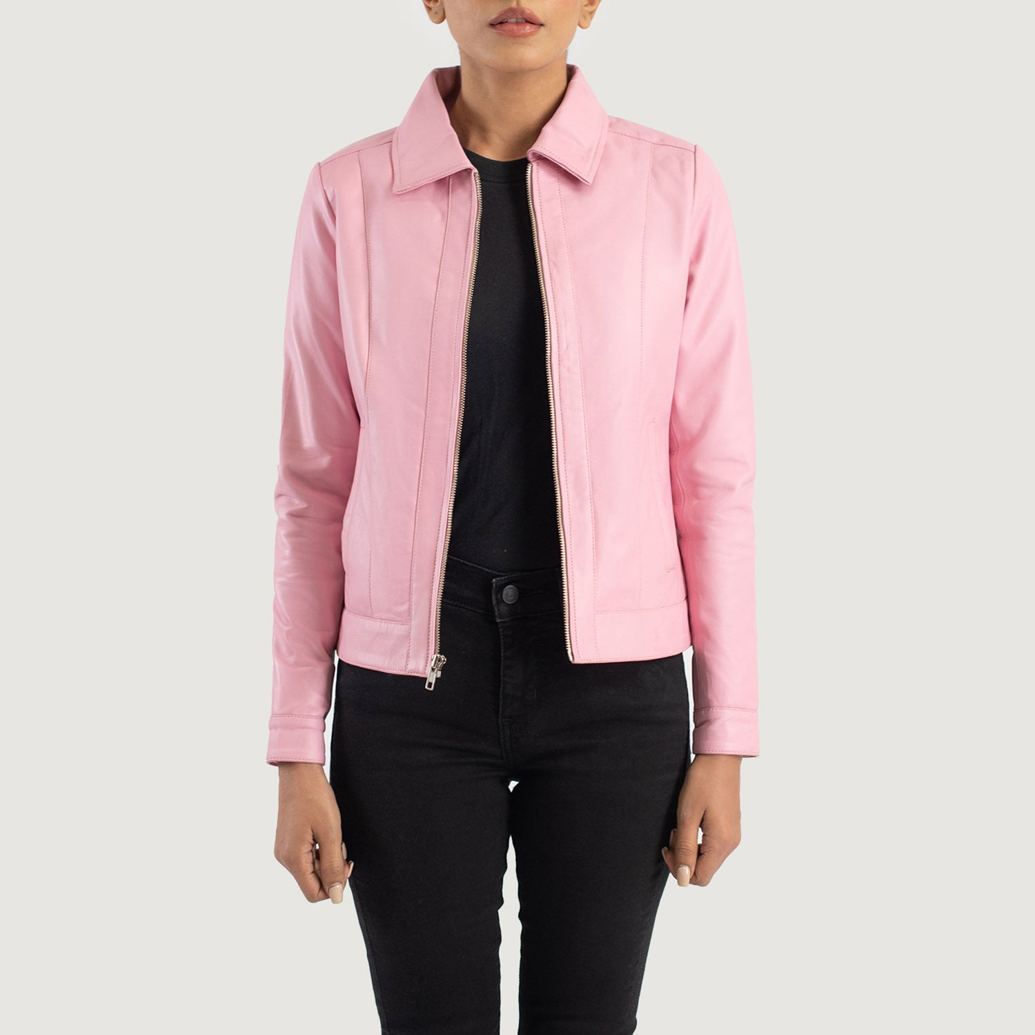 ジャケット・アウター 90s FRANCE-MADE Pink RAM Leather JKT Women's Pink Genuine Sheepskin Leather Bomber Jacket with