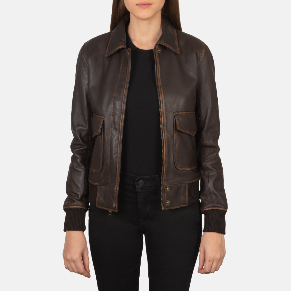Women's Westa A-2 Brown Leather Bomber Jacket – The Jacket Maker - Main Image
