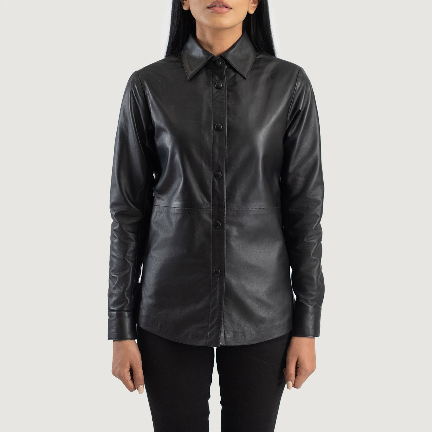 【新品未使用】Leather Shirt Jacket ブラック Women_s_Zenith_Black_Leather_S