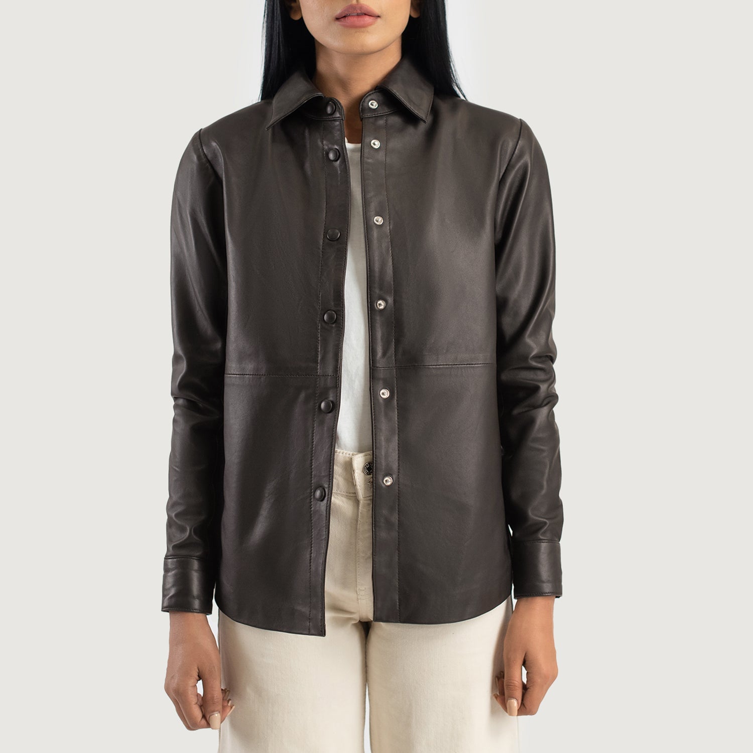 Leather Shirts Jacket 36 ダークブラウン Women's Zenith Brown Leather Shirt Jacket – The Jacket Maker