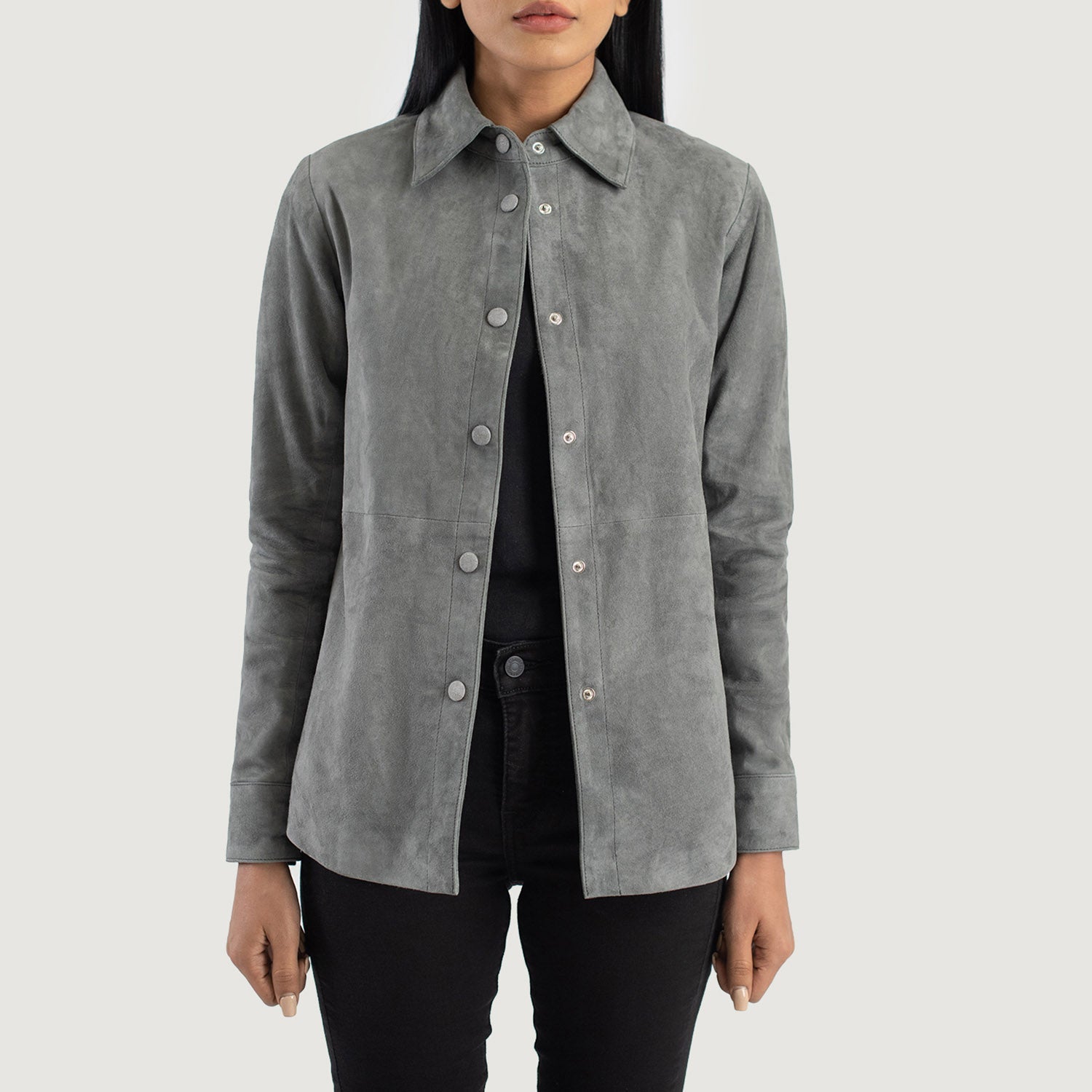 Women's Zenith Grey Suede Leather Shirt Jacket – The Jacket Maker