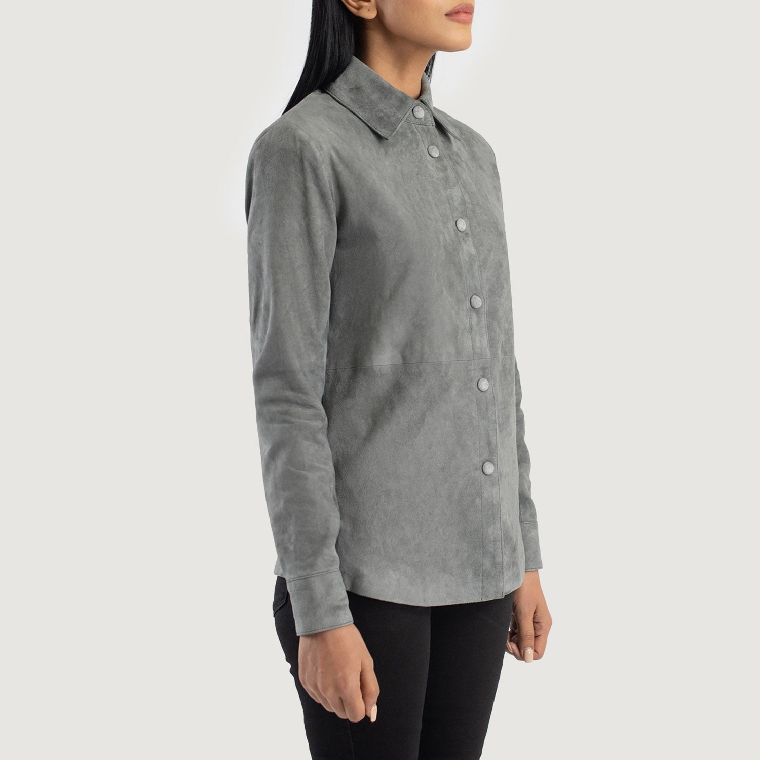 Women's Zenith Grey Suede Leather Shirt Jacket – The Jacket Maker