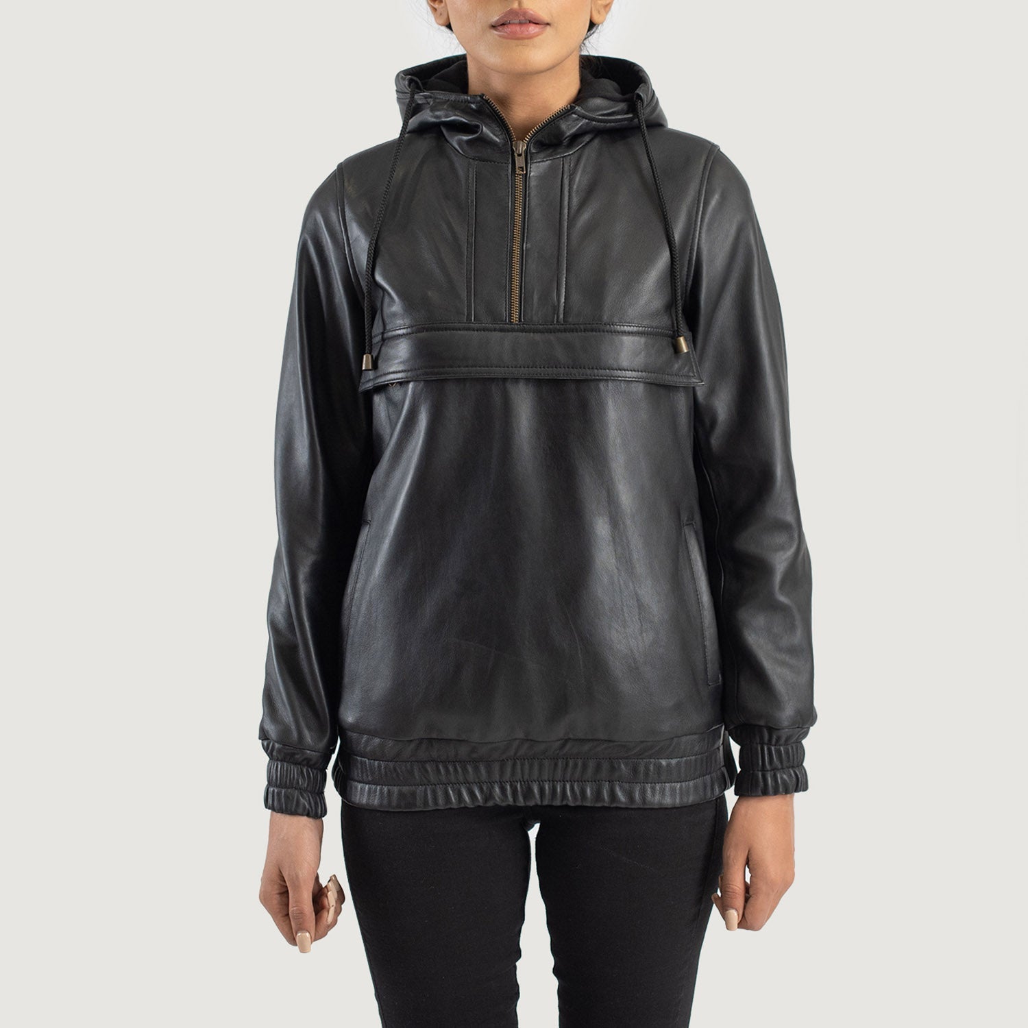 ジャケット・アウター Leather Hoodie Jacket Black(sizeL) Women_s_Zest_Black_Hooded_Leat