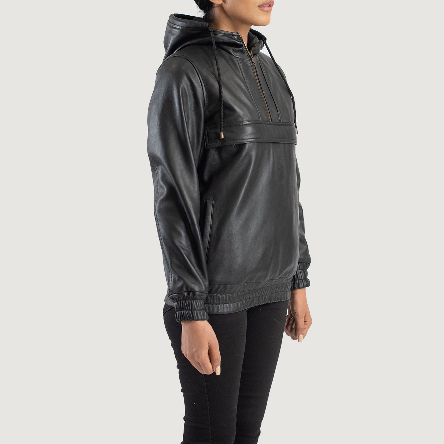 Zest Black Hooded Leather Pullover Jacket – The Jacket Maker