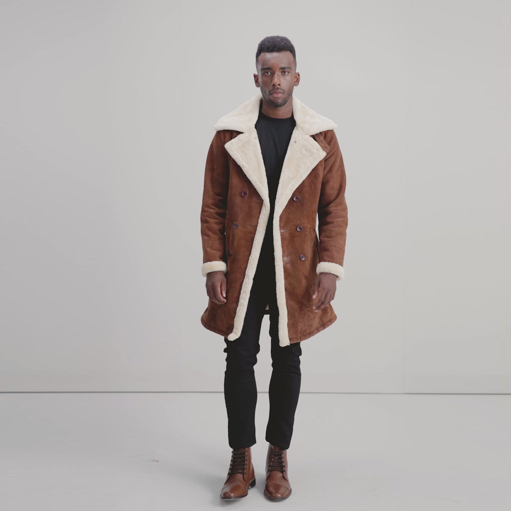 Charles Brown Suede Leather Shearling Double-Breasted Coat - The