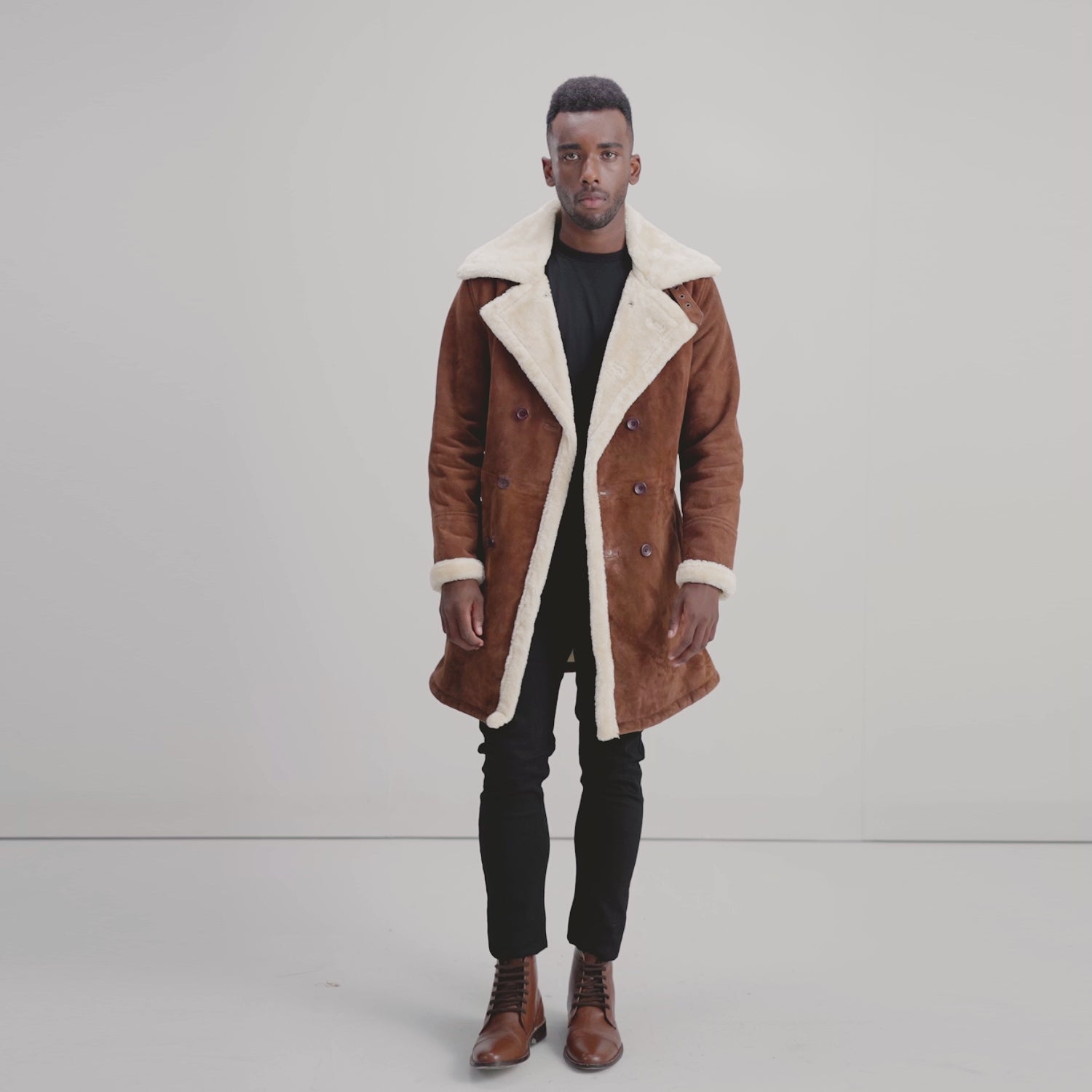 Charles Brown Suede Leather Shearling Double-Breasted Coat - The