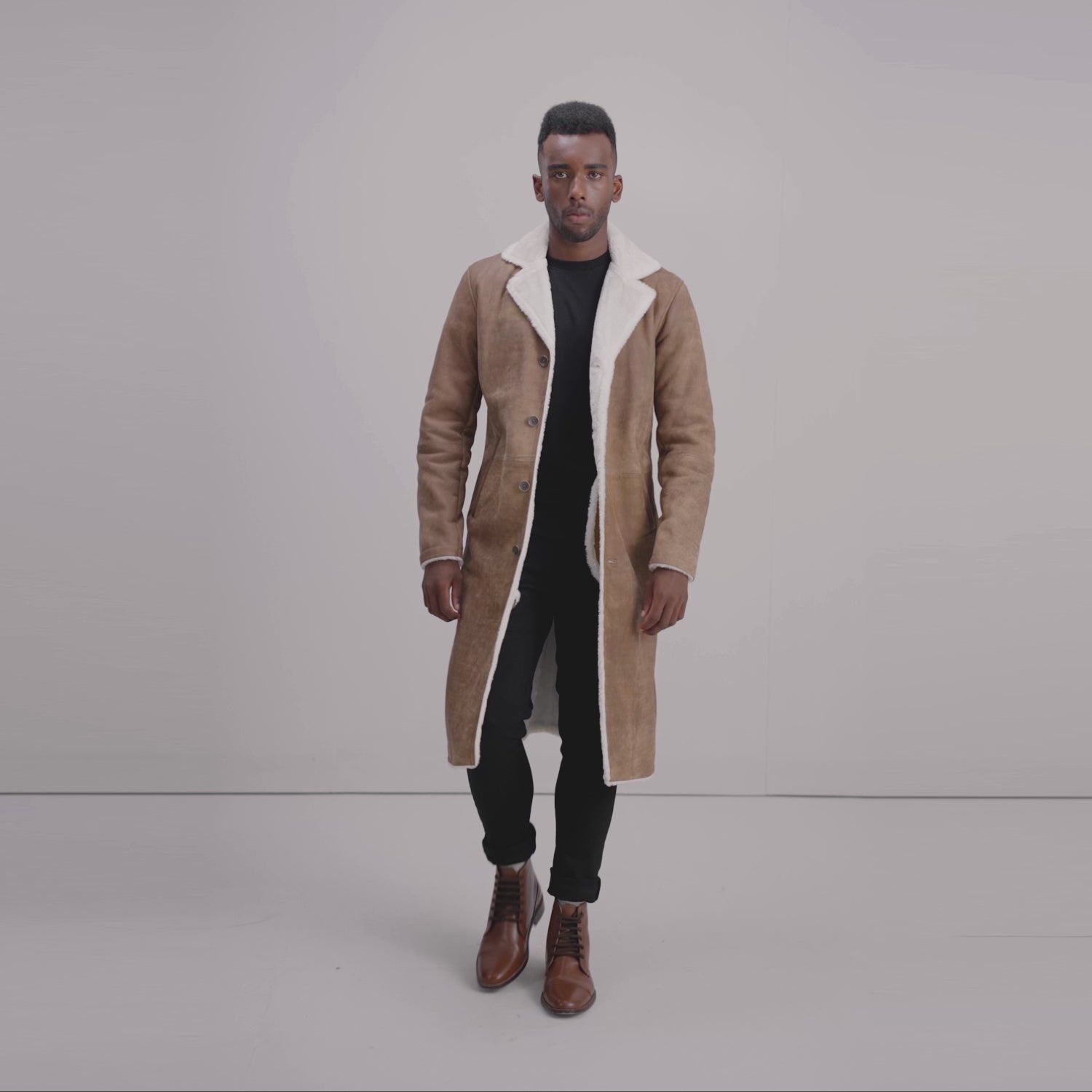 Kolby Distressed Brown Shearling Long Coat - The Jacket Maker