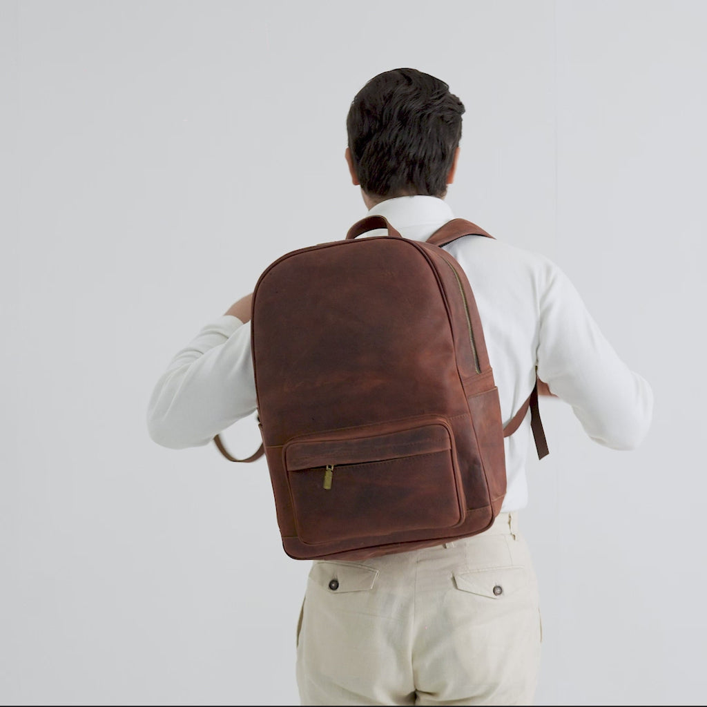 brown leather buckle backpack The Jacket Maker Men Philos Vintage Distressed Brown Real Leather Backpack