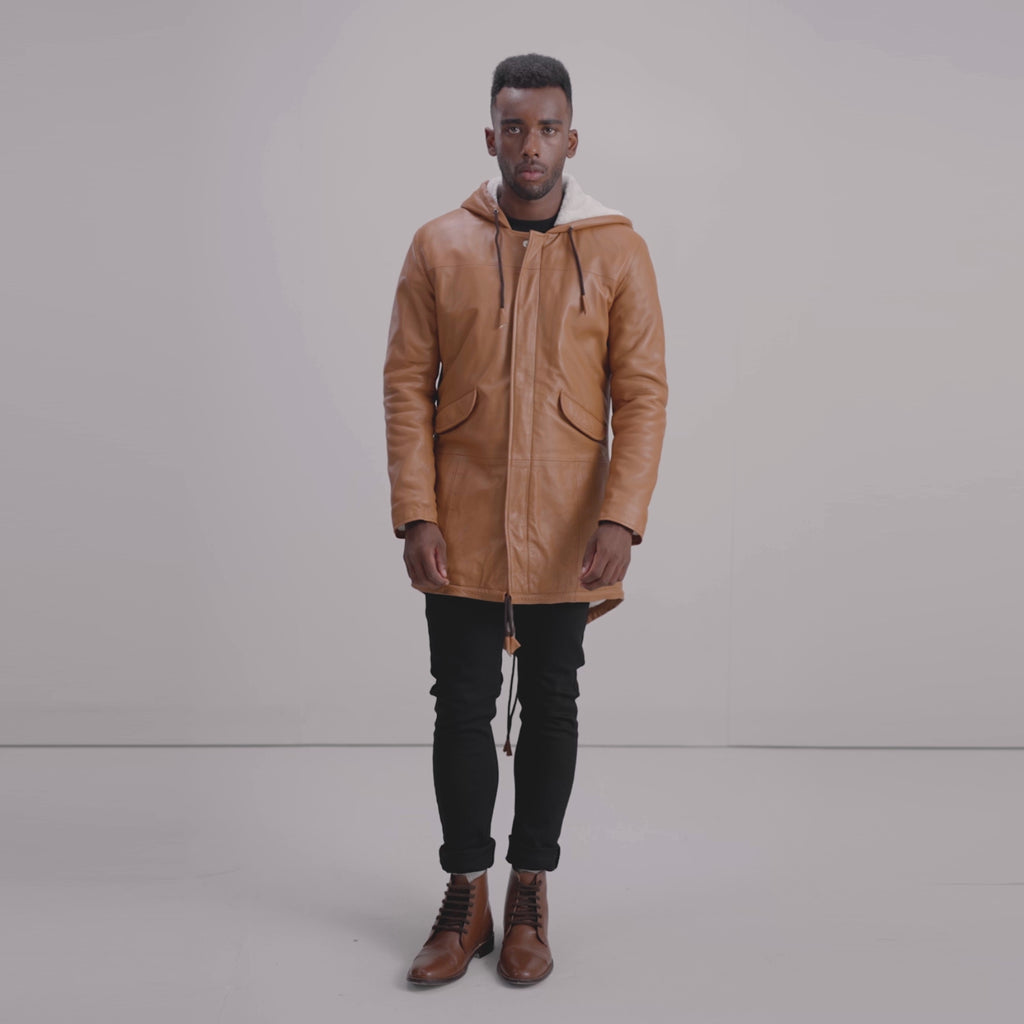 Delvin Tan Leather Parka - The Jacket Maker