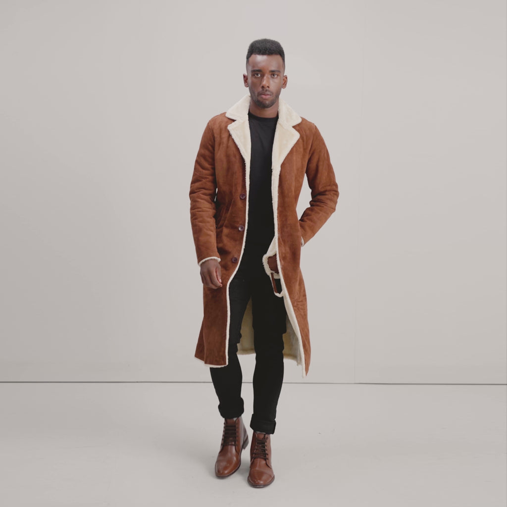 Kolby Brown Suede Shearling Long Coat - The Jacket Maker