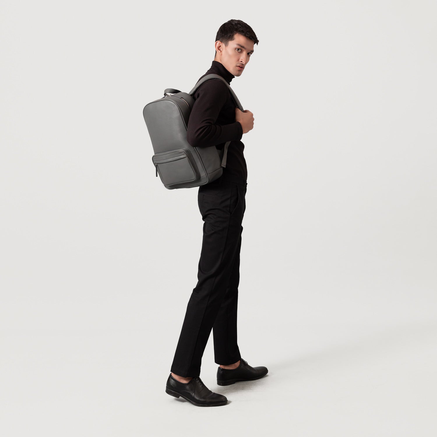 dark grey faux leather backpack The Philos Grey Leather Backpack – Men & Women – The Jacket Maker