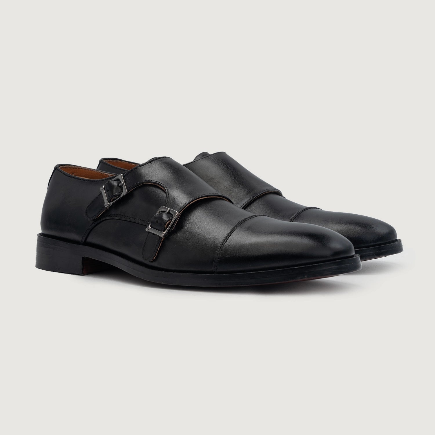 Boston Double Monk Strap Black Leather Shoes For Men The Jacket