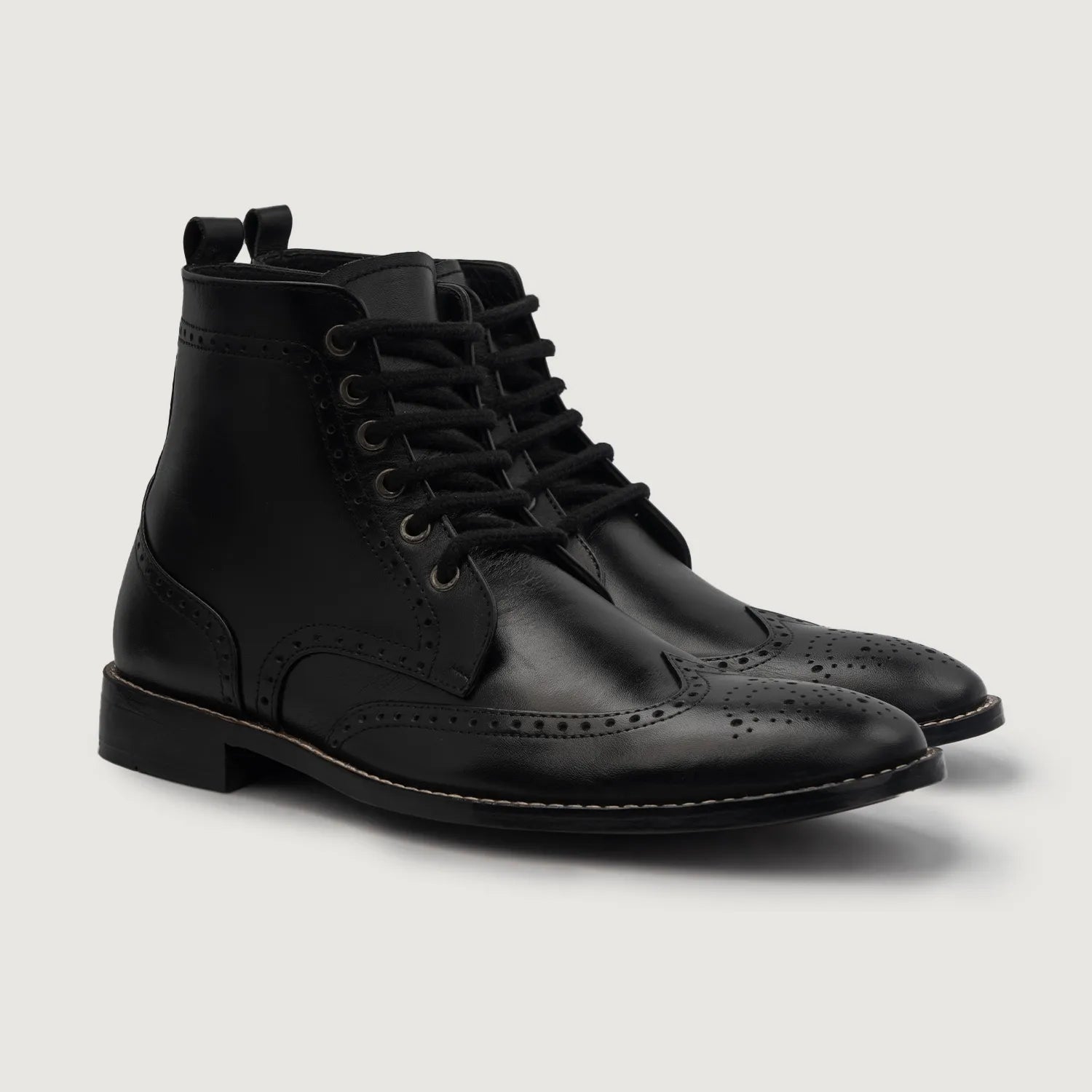 Duster Brogues Derby Black Leather Boots For Men - The
