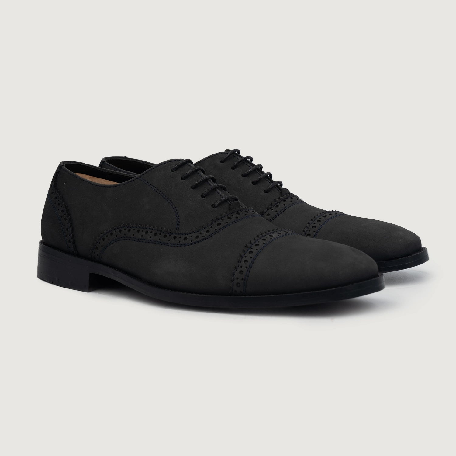 Greyson Brogues Oxford Black Nubuck Leather Shoes For Men The