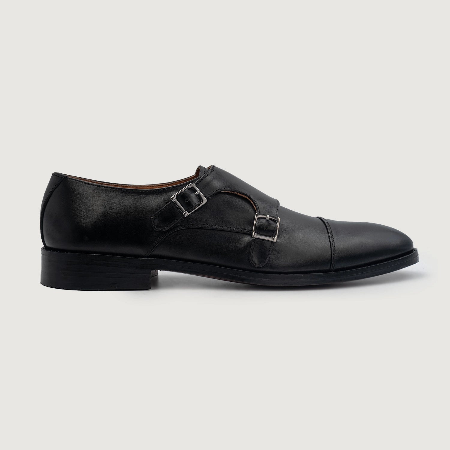 Boston Double Monk Strap Black Leather Shoes For Men - The Jacket