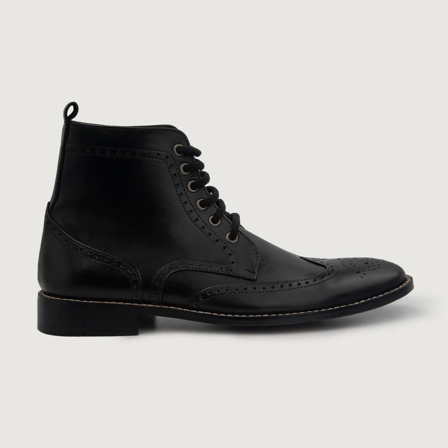 Duster Brogues Derby Black Leather Boots For Men - The  display picture 2