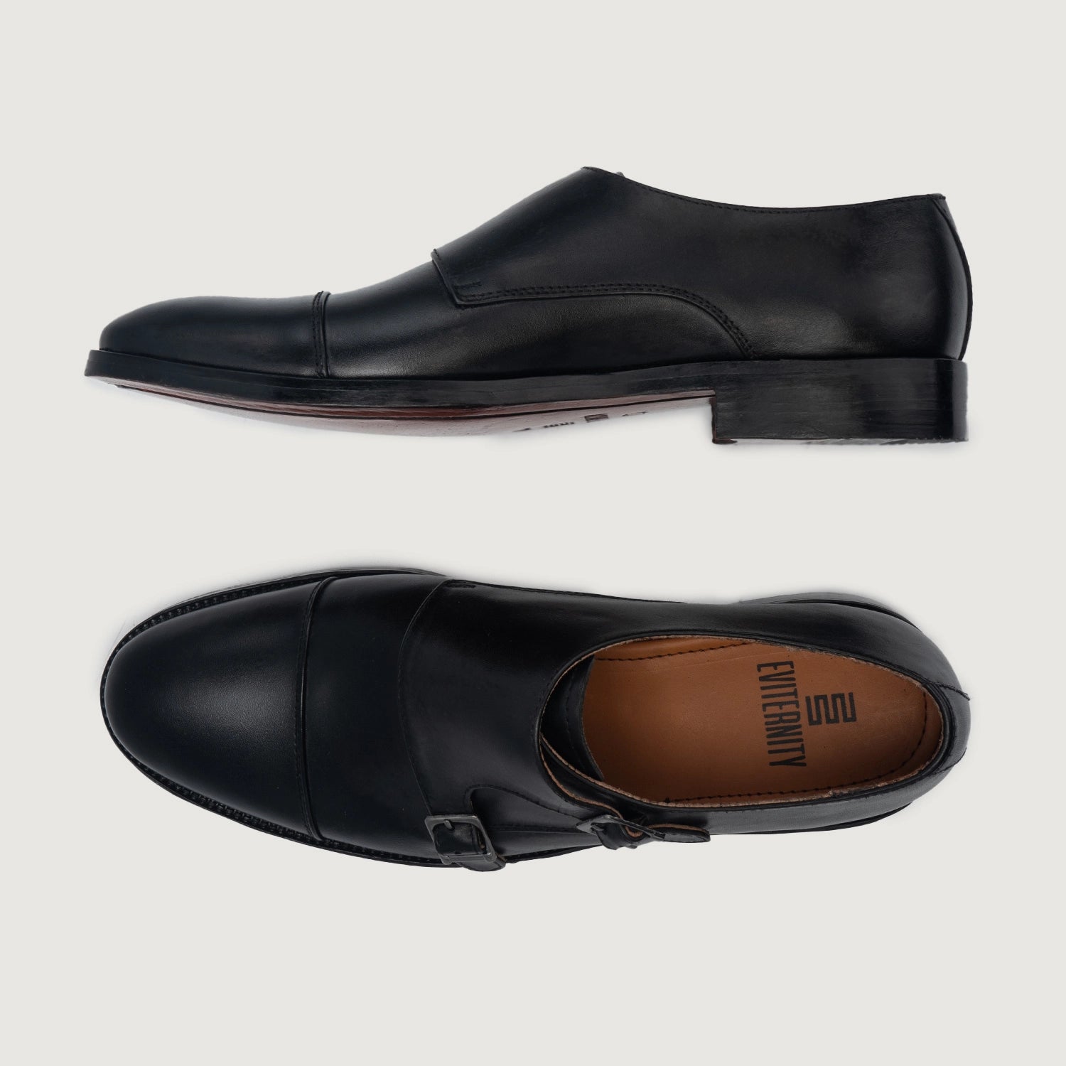 Boston Double Monk Strap Black Leather Shoes For Men - The Jacket